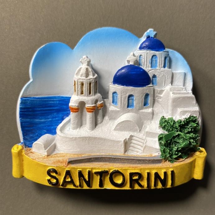 The Blue Dome Stereoscopic Church of Santorini, Greece Fridge Magnets Tourist Souvenir Refrigerator Stickers Commemorative Home Decoration