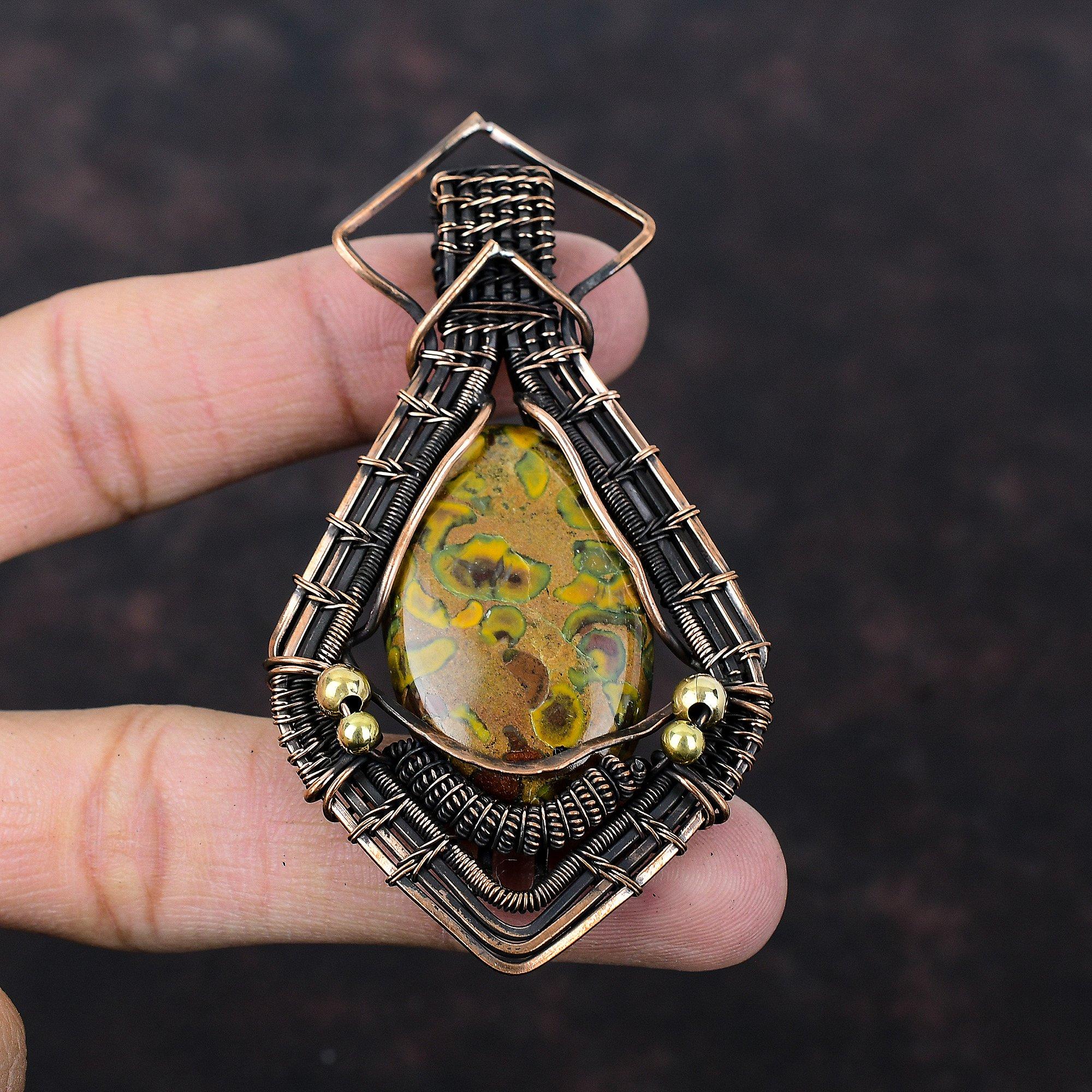 Fruit Jasper Pendant Copper Wire Wrapped Pendant Handmade Fruit Jasper Jewelry Gemstone Pendant Unique Copper Design Jewelry Engagement Gift