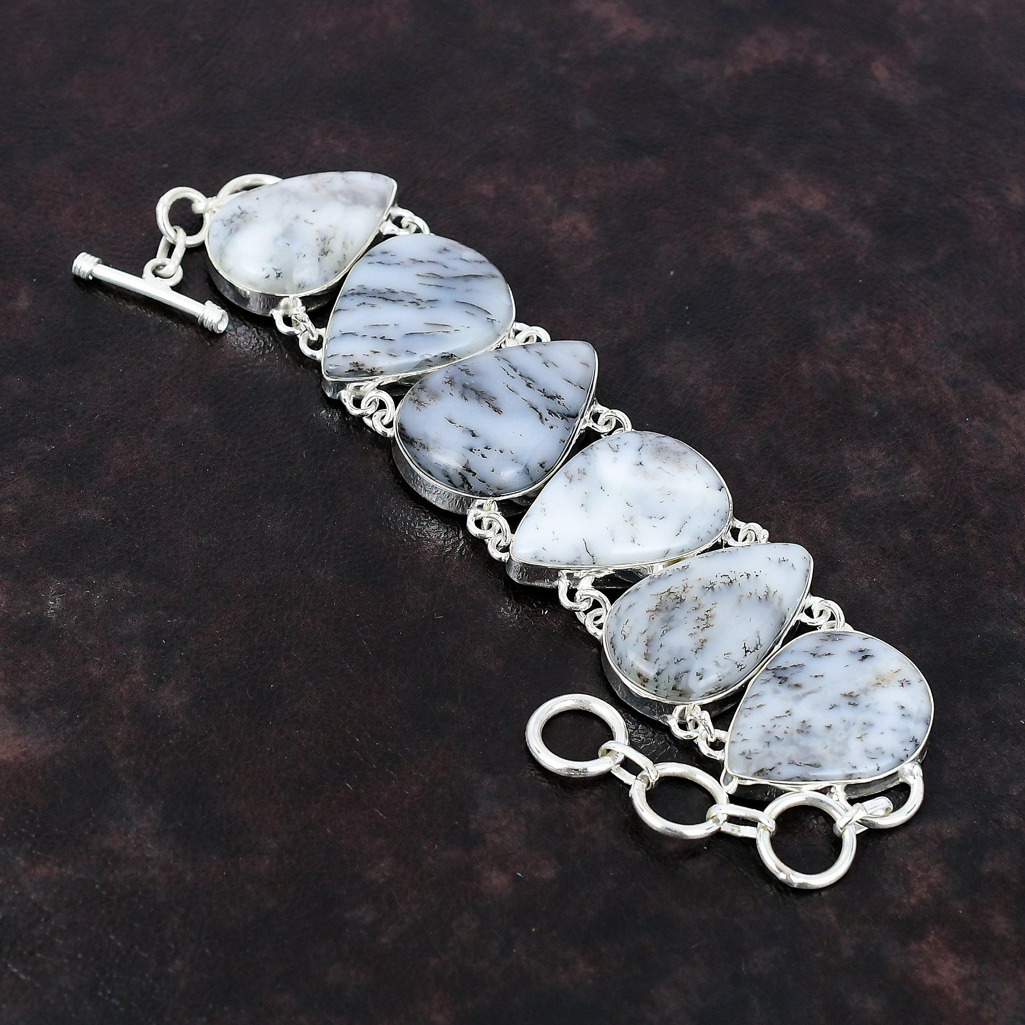 Dendrite Opal Bracelet Real Gemstone Jewelry 925 Sterling Silver Bracelet Handmade Beautiful Bracelet Adjustable Chain Bracelet Gift For Mom
