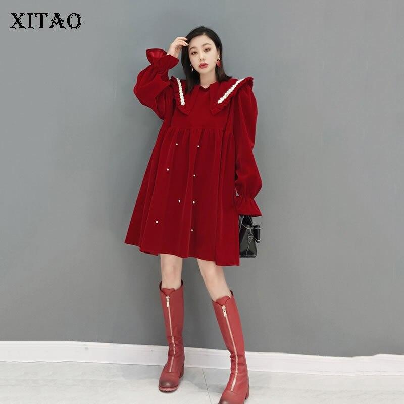 Xitao Vintage Loose Mini Dress Fashion Velvet Women New GWJ2873