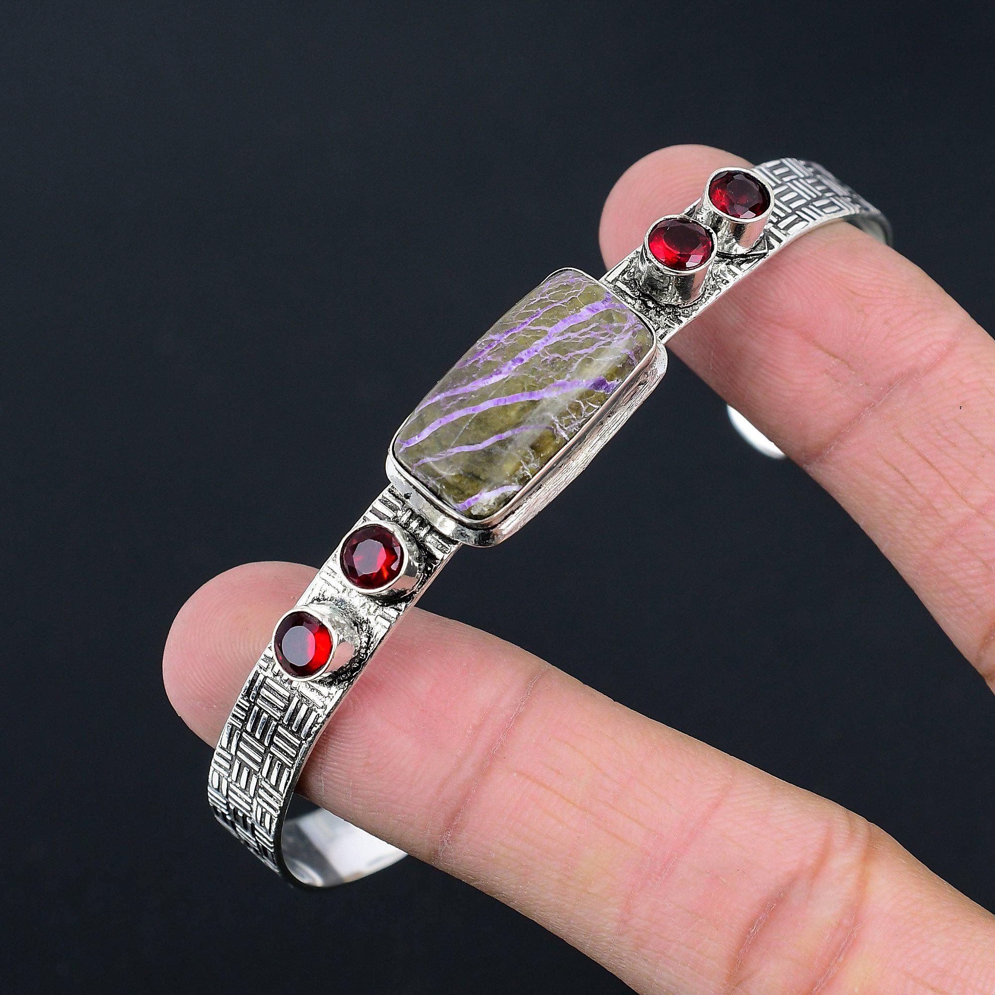 Bracelet en pierre gemme Purpurite Naturelle Argent Sterling 925 Réglable Bijoux Indiens