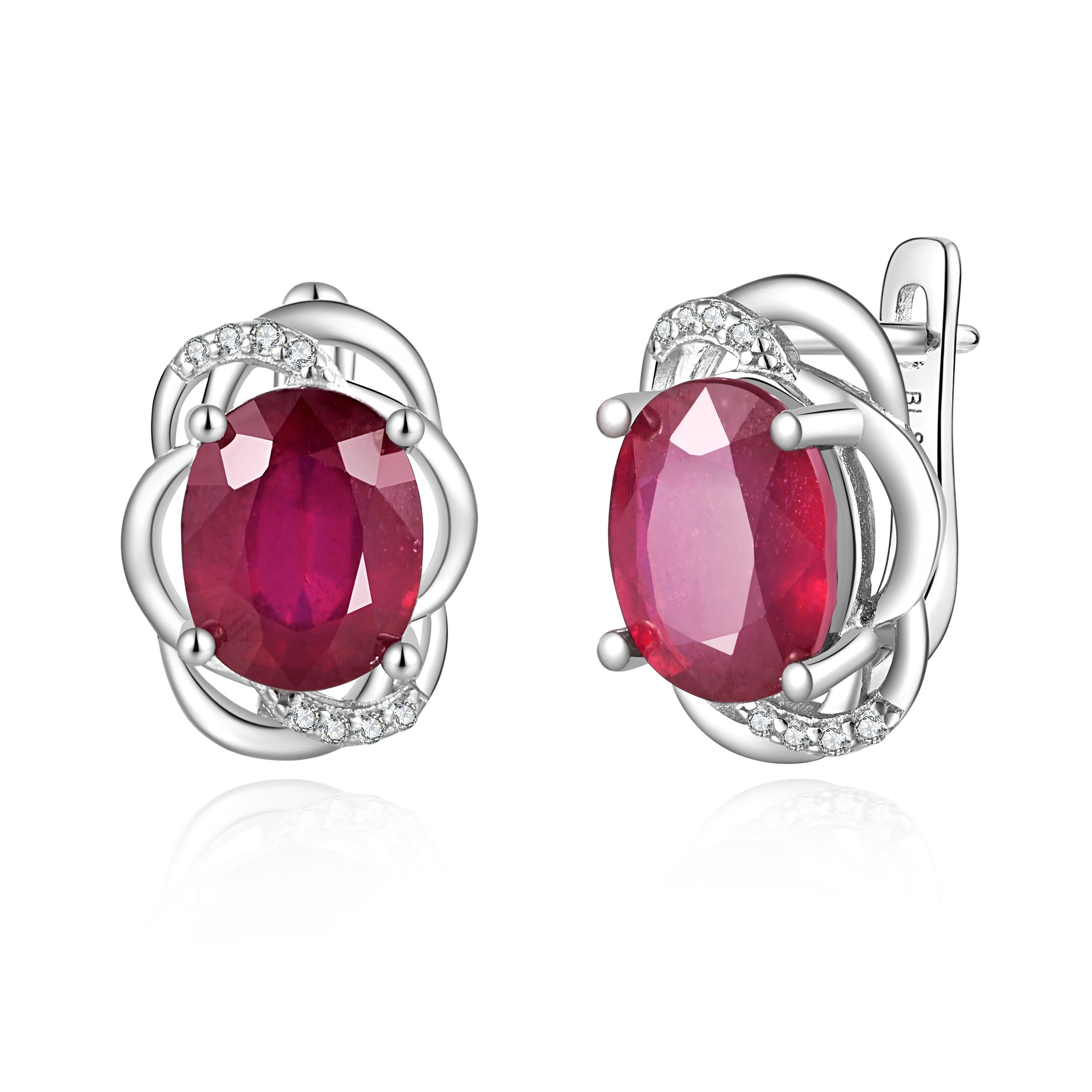 925 Sterling Silver Light Luxury Fashion Natural Filled Ruby Earrings Ov8*10mm 7ct for Women's Engagement Anniversary Gift