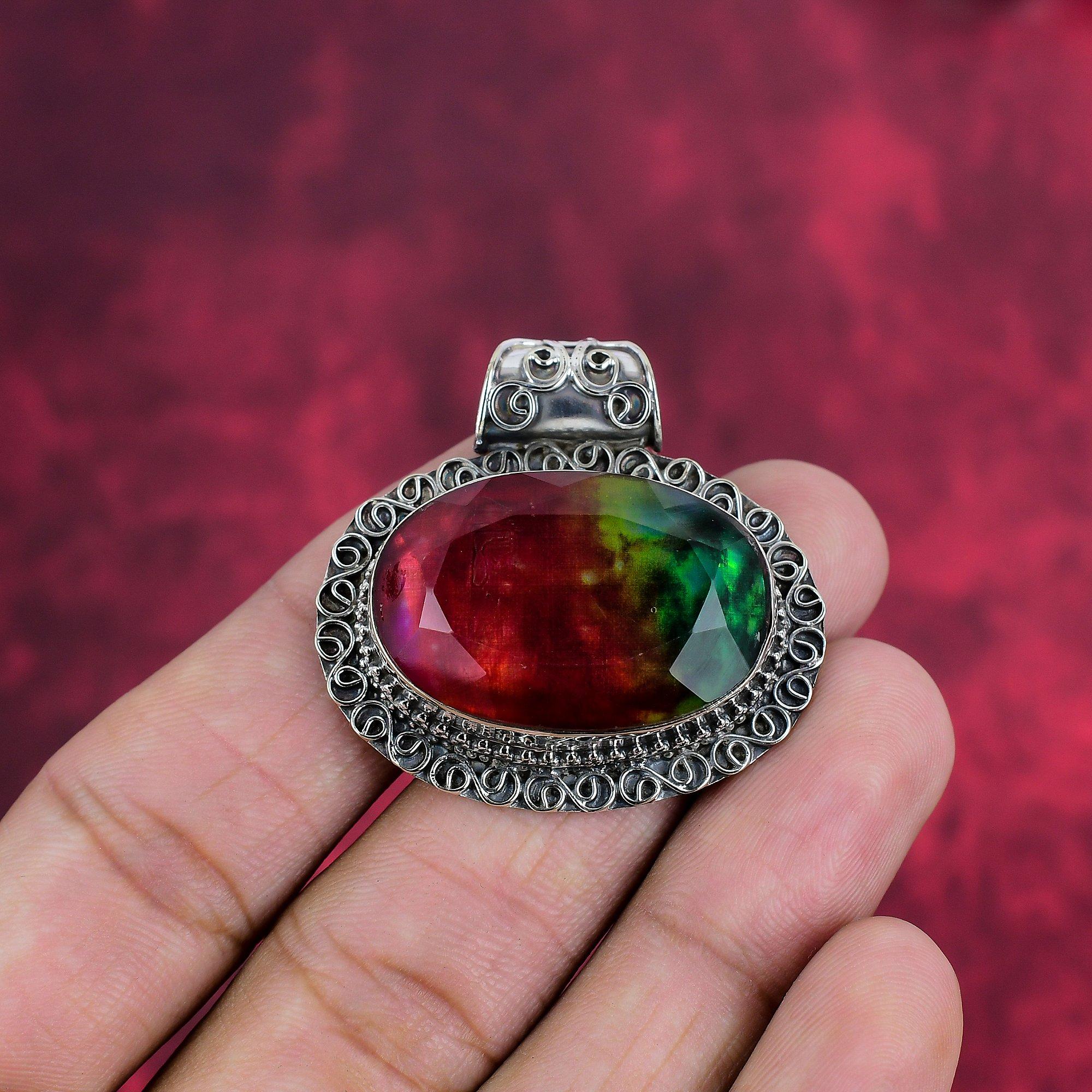 Ammolite Gemstone 925 Solid Sterling Silver Handmade Dainty Jewelry Pendant, Handmade Pendant Gemstone Jewelry For Thanksgiving