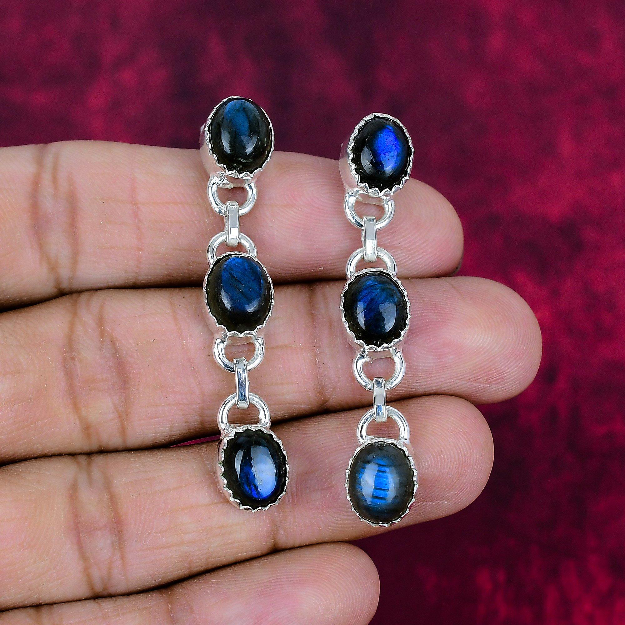 Labradorite 925 Solid Sterling Silver Earrings, Handmade Gemstone Earrings Jewelry, Gifts For Wife Brand New Earrings