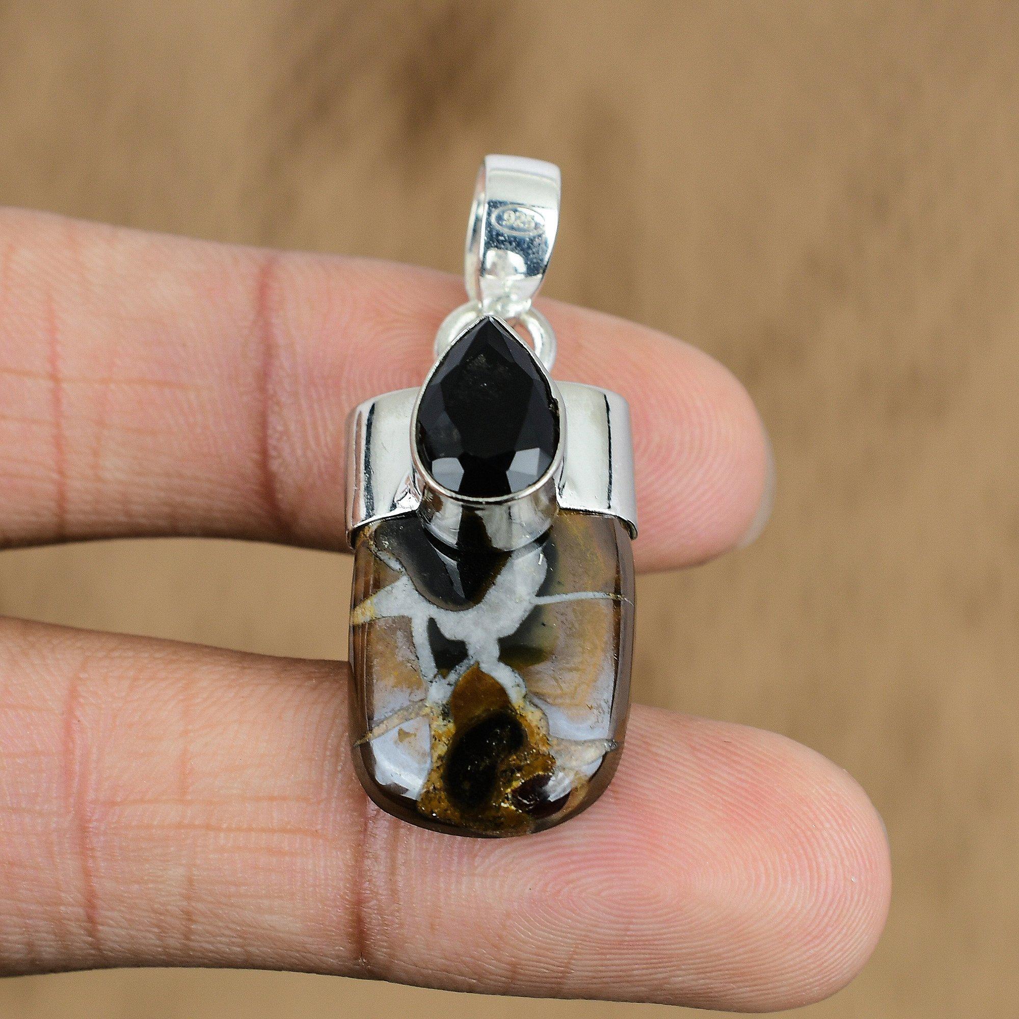 Wedding Gift For Her 925 Silver Natural Moroccan Mud Crack Fossil Pendant