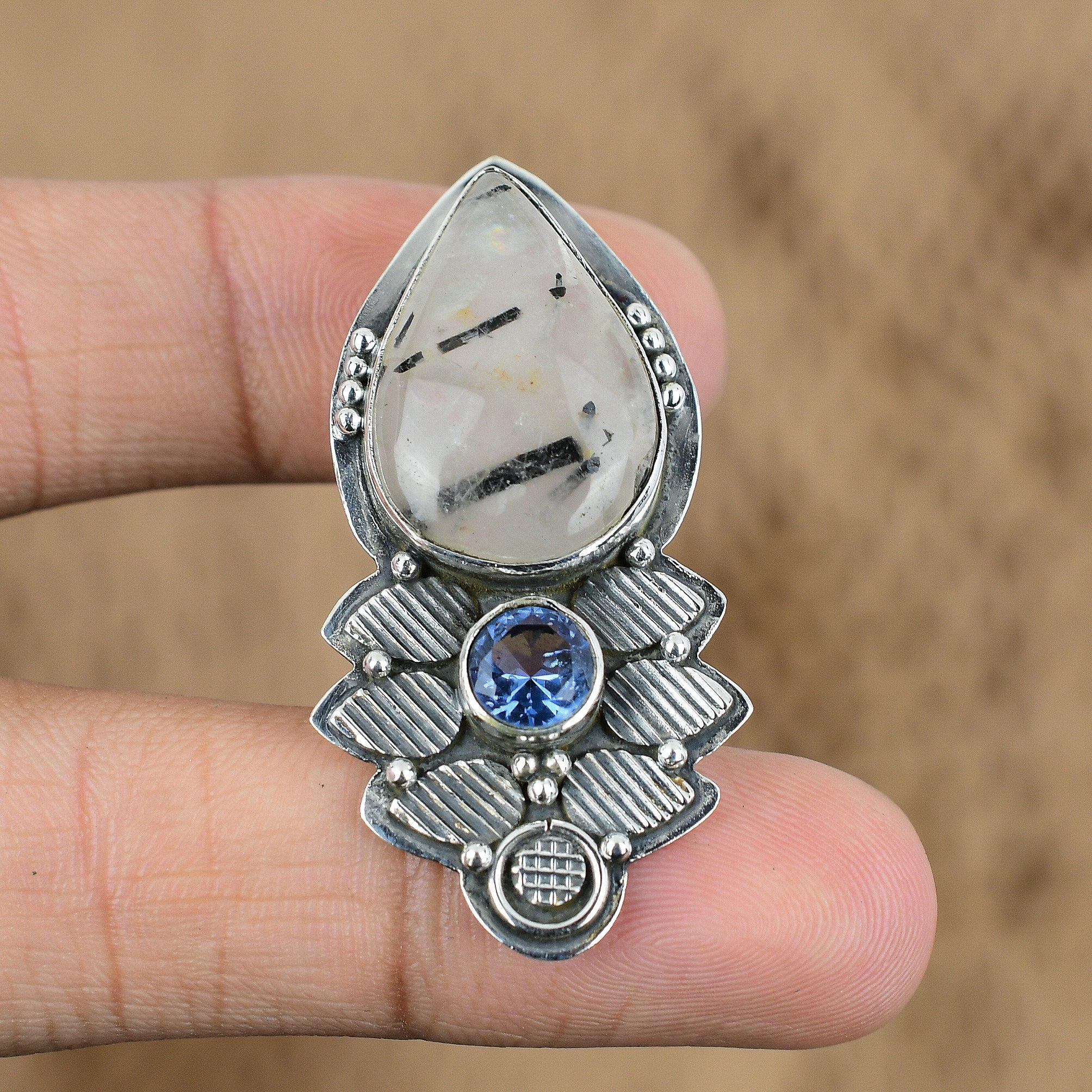 Anniversary Gift For Her Natural Black Rutile Gemstone Pendant 925 Silver