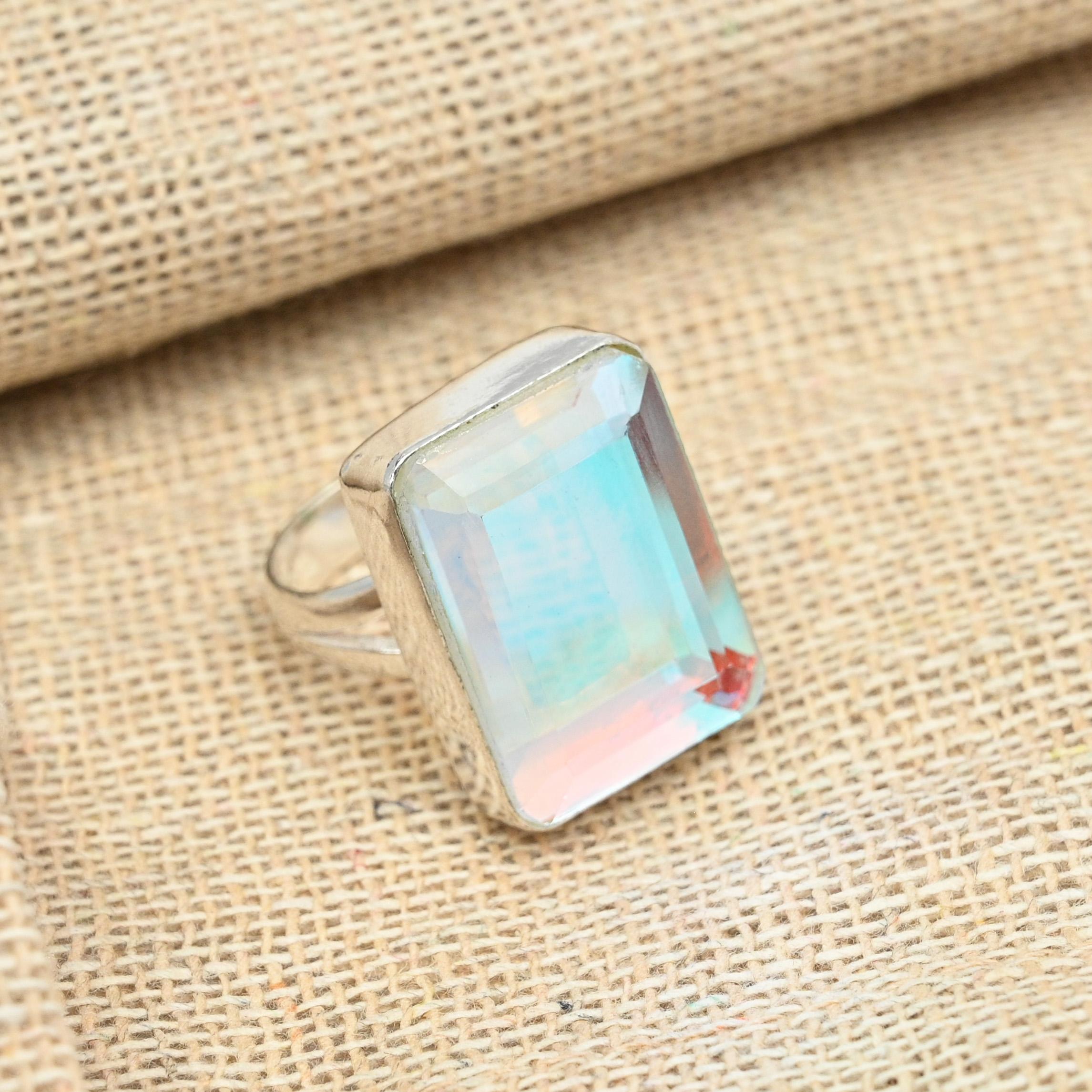 Faceted Mistic Topaz 925 Sterling Silver Handmade Antique Ring Jewelry Gift For Her