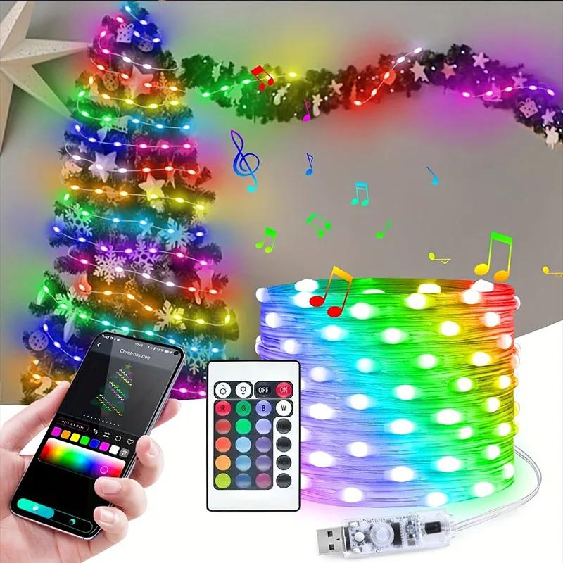 USB RGB IC Color Changing Fairy String Lights with 32 Keys Remote Control for Christmas Wedding Party Gaming Room Decoration