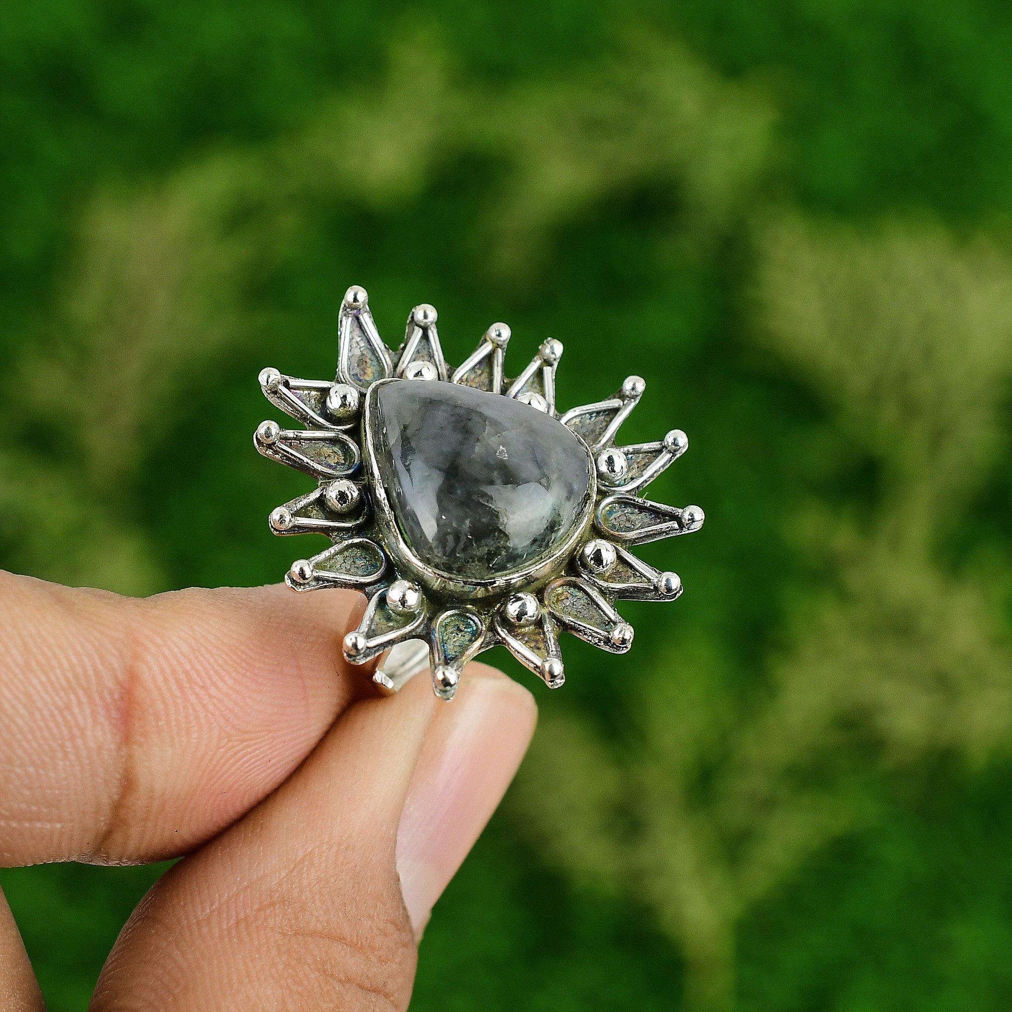 Womens day Deal Natural Labradorite Art Deco Stackable Bezel New Ring 925 Silver