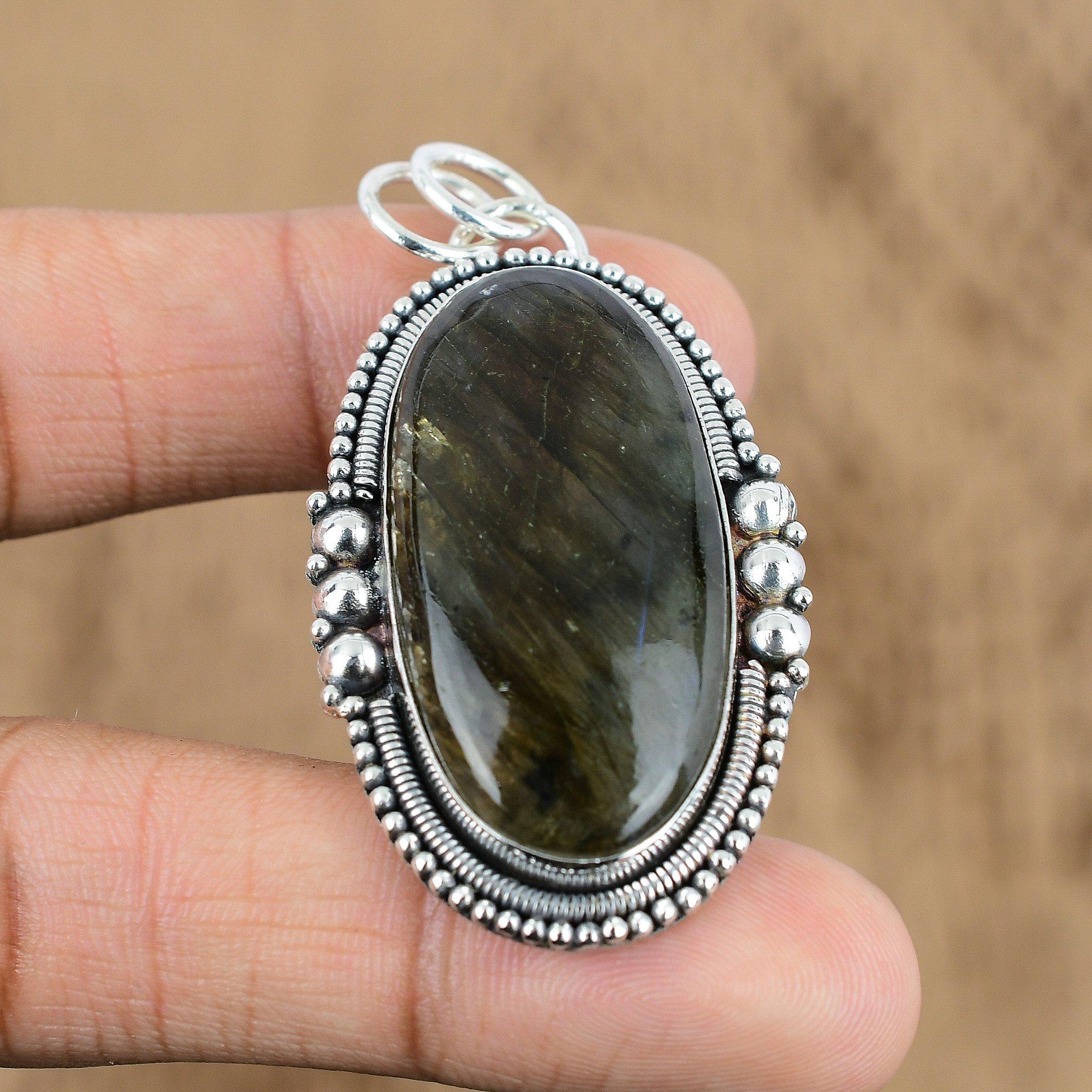 Natural Labradorite Birthday Wedding Handmade Pendant Jewelry Sterling Silver
