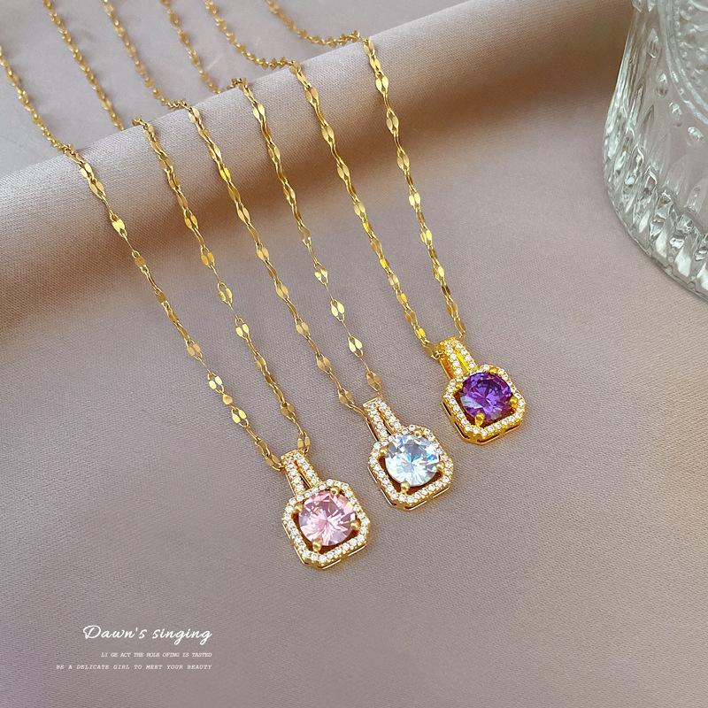 Collana a catena con zirconi geometrici in acciaio inossidabile 316L Gioielli femminili di lusso per feste