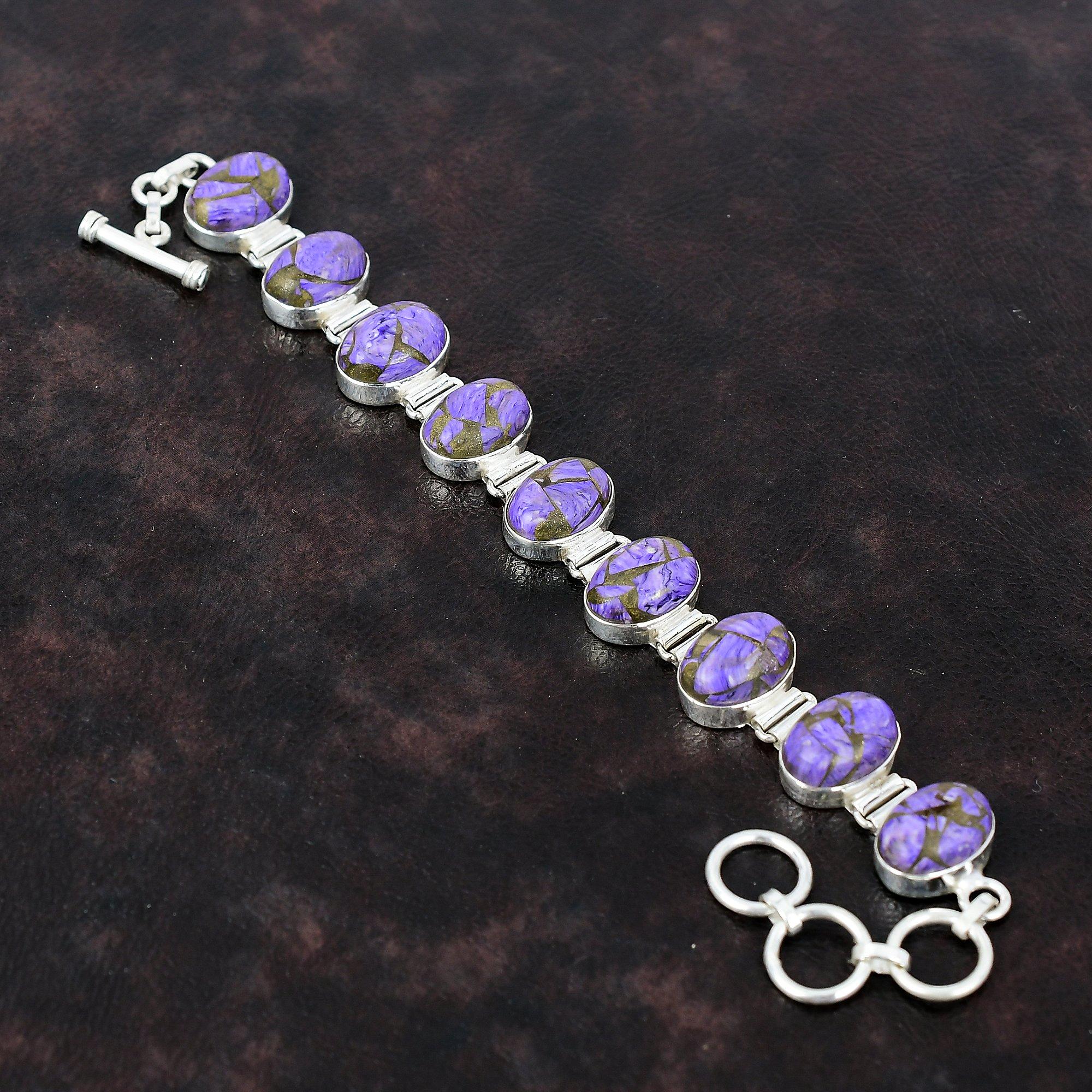 Kupfer Charoit Armband 925 Sterling Silber Armband Verstellbares Kettenarmband Natürlicher Edelstein Handgefertigter Schmuck Tolles Armband für Geschenke