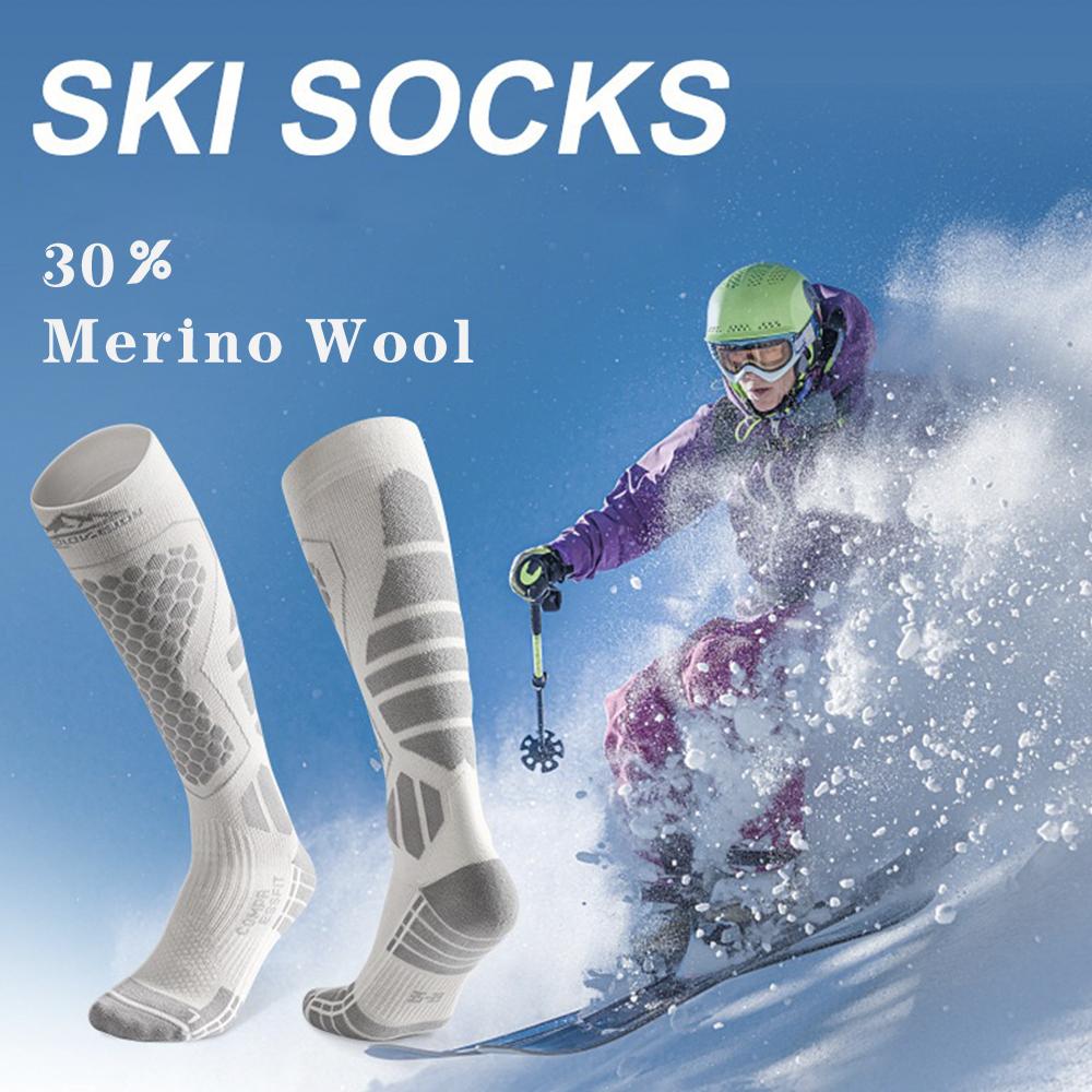 Merino ullsokker skisokker for menn og kvinner, pustende kompresjonsstrømper, termiske sokker, varme tykke vintersokker knehøyt for utendørssport