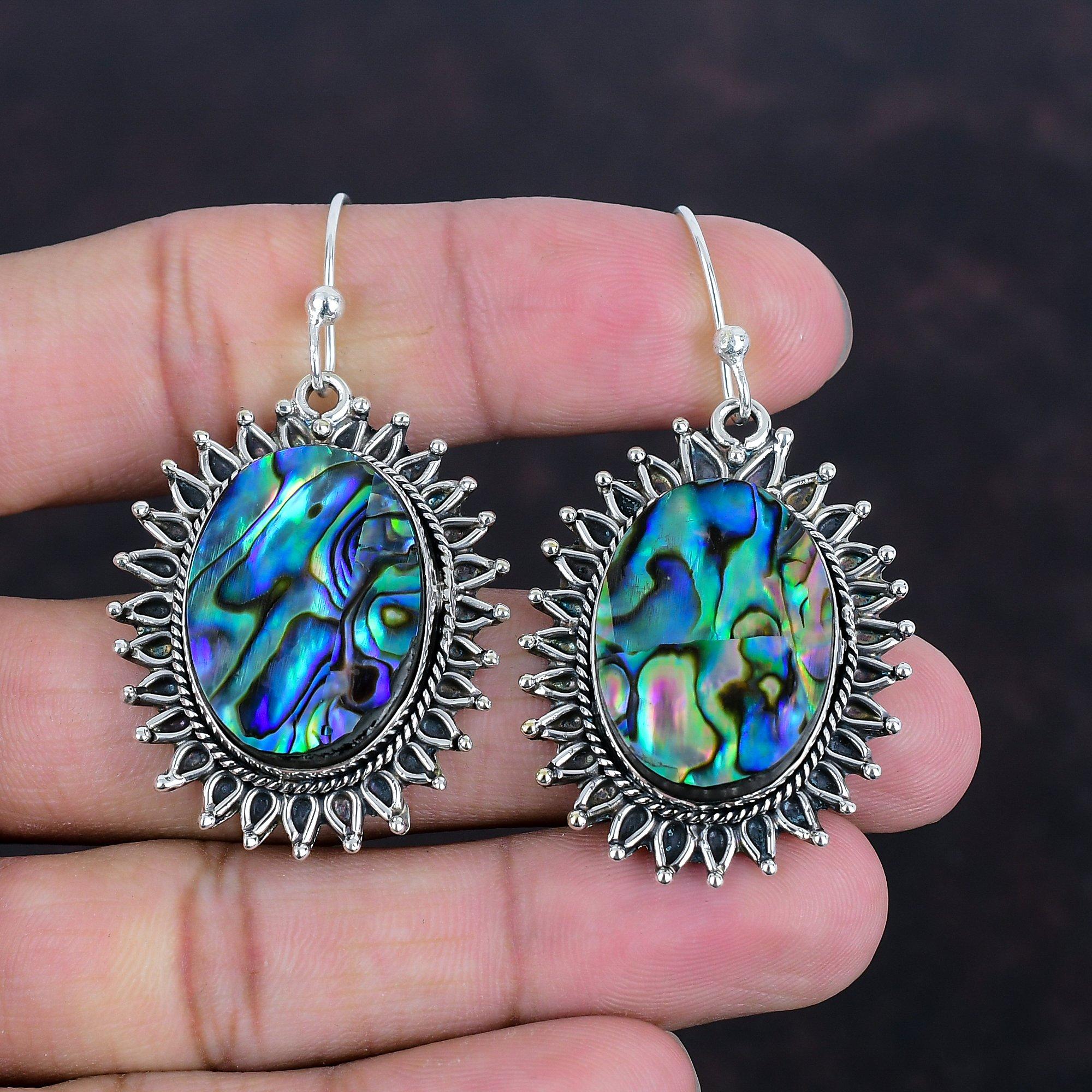 Abalone Shell Earring Natural Gemstone Earrings Antique Jewelry 925 Sterling Silver Earring Handmade Earrings Designer Jewelry Gifts For Her