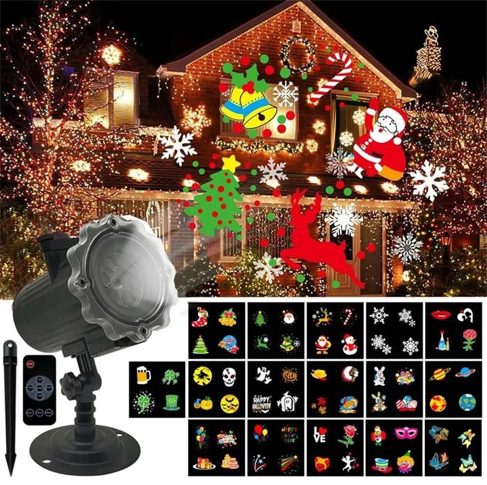 Christmas Halloween Lights Projector Waterproof Indoor Motion Remote Control LED 16 Slides Holiday Lamp Party Outdoor Garden House Room Night Light