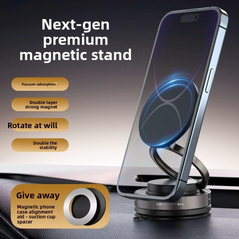Vacuum Suction Magnetic Car Phone Mount, 360° Rotation Suction Cup Holder for Auto Navigation