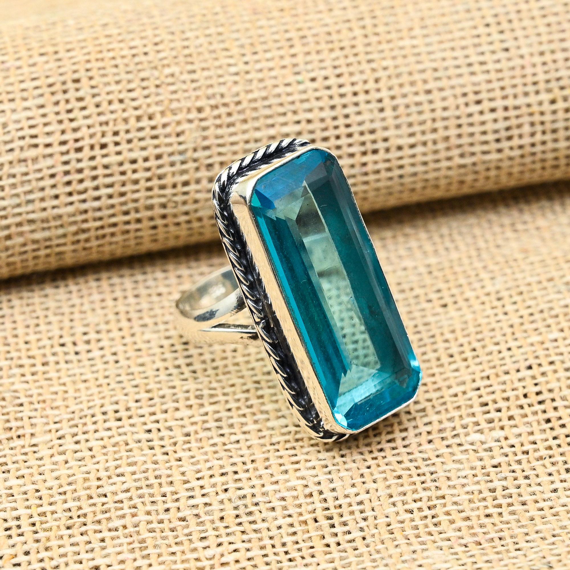 Gorgeous Blue Topaz Gemstone Handmade 925 Solid Sterling Silver Ring For Wedding Gift