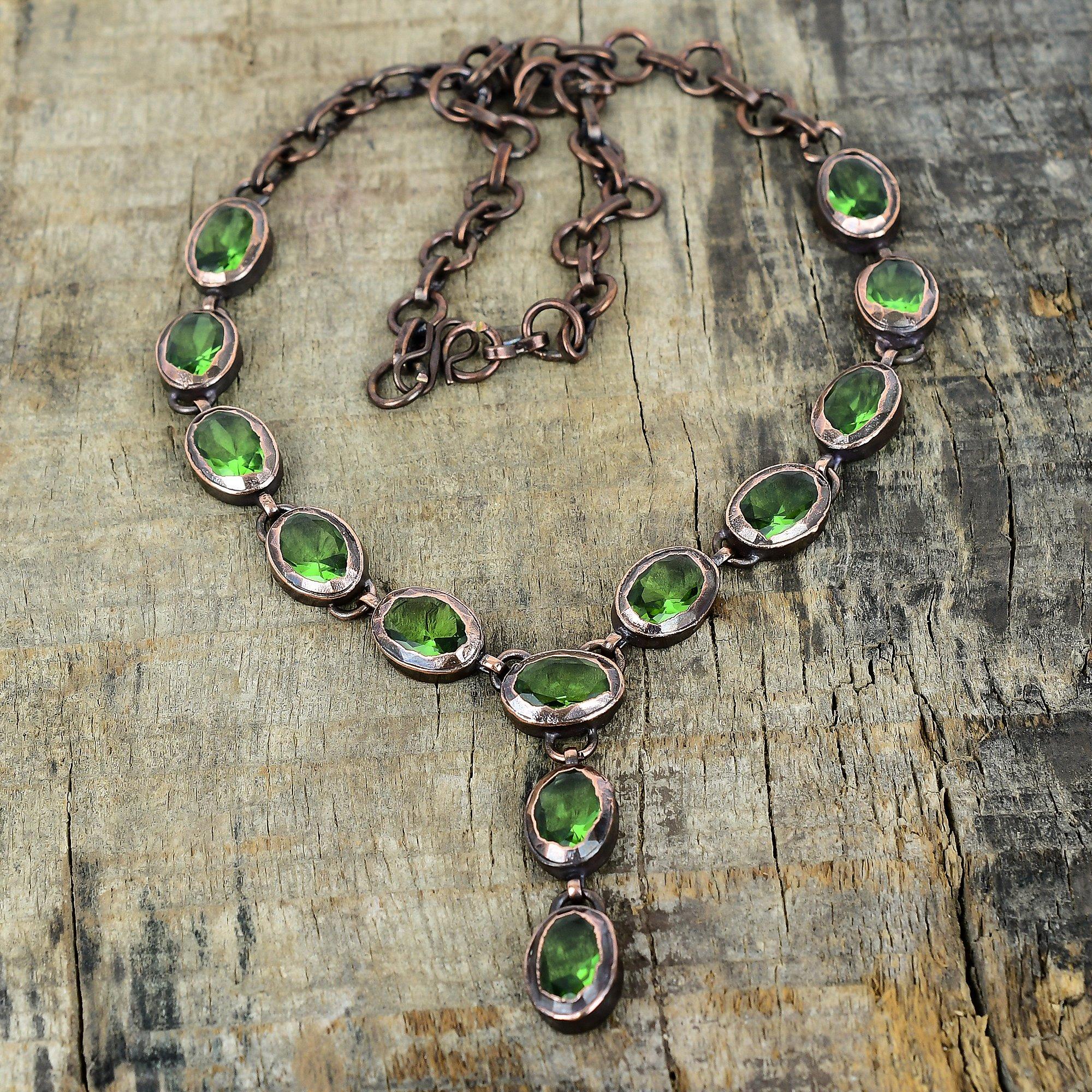 Faceted Green Amethyst Necklace Electroformed Copper Necklace Adjustable Chain Necklace Handmade Jewelry Gemstone Necklace Gifts for Mother