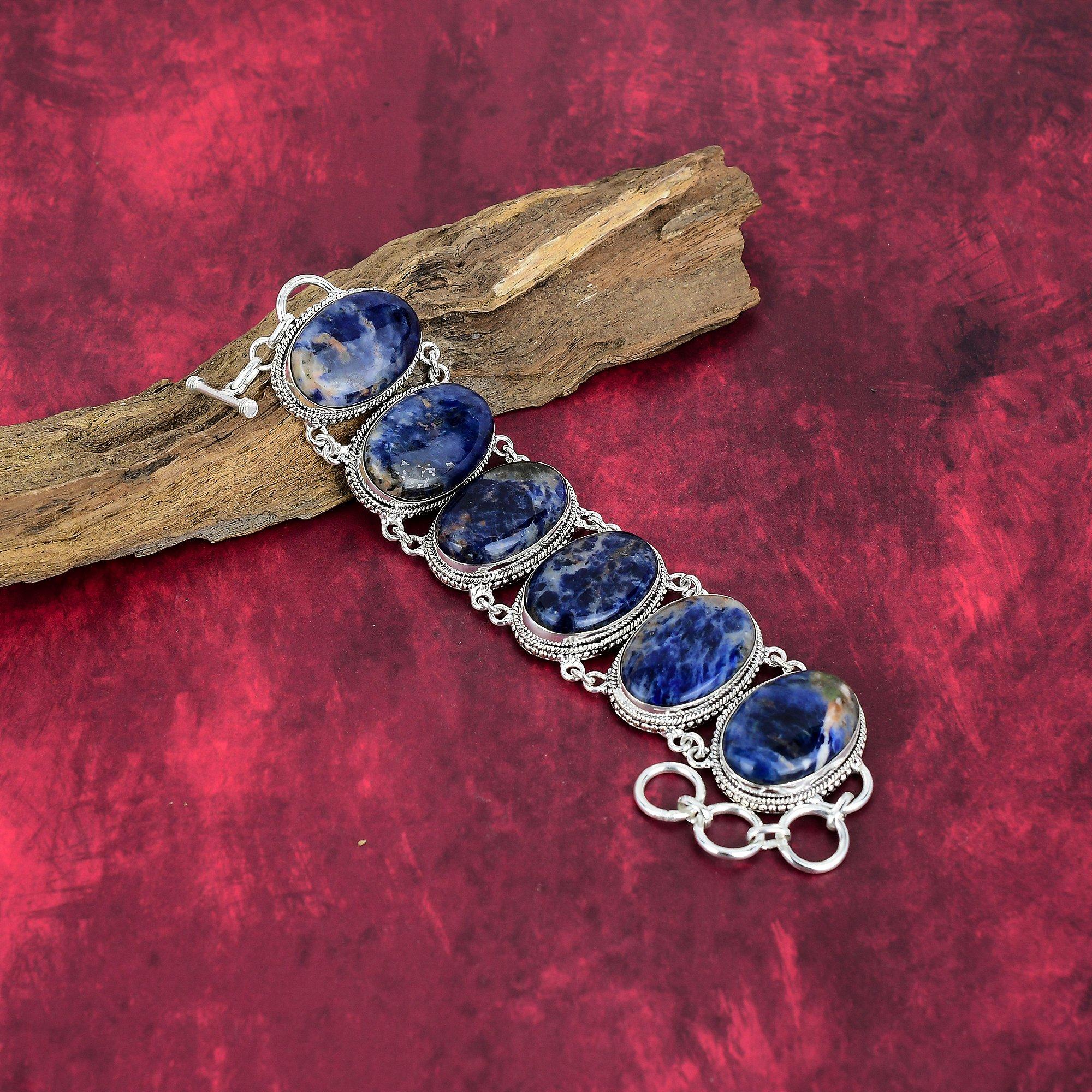 Sodalite Gemstone Bracelet, 925 Solid Sterling Silver Jewelry, Handmade Beautiful Bracelet For Wedding Gift