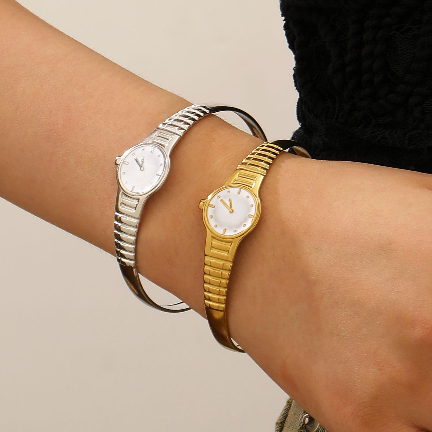 Retro Luxury Fashion Creativity Drip Oil Watch Shaped Strap Texture Design Stainless Steel Opening Bracelet For Women