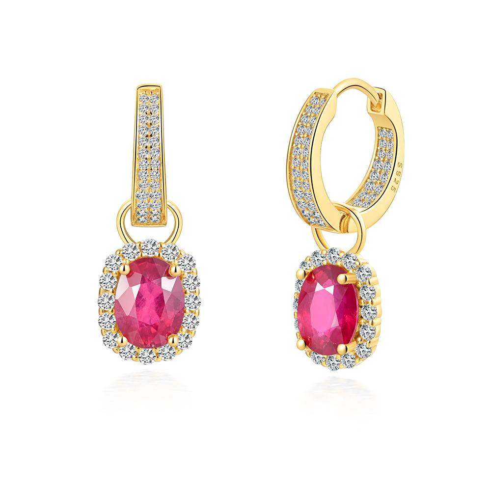 925 Sterling Silver Clasp Earrings 3.74ct Heart Natural Treated ruby,Two Wear Method Design,fine Jewelry for Women's Party Gifts