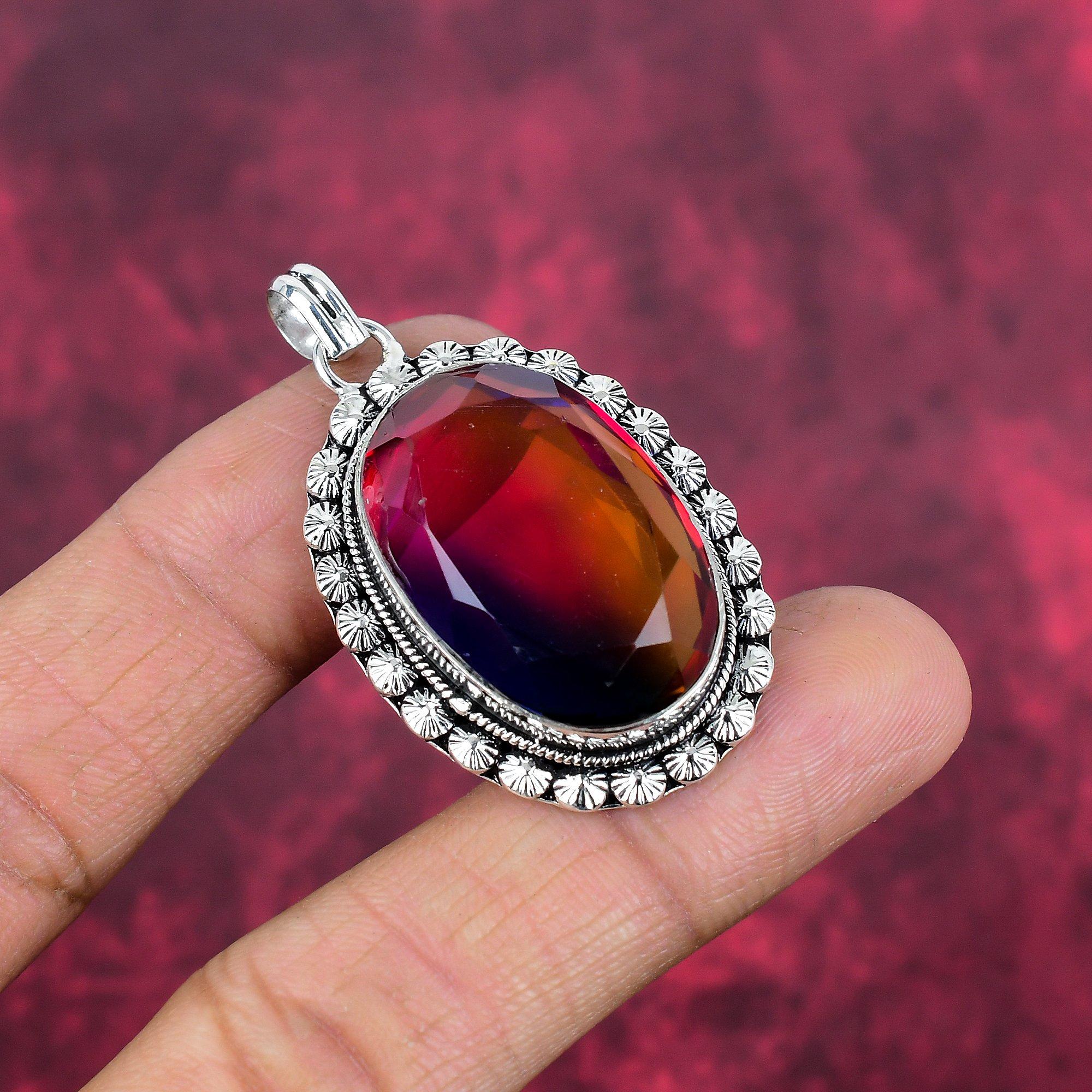 Bi-Color Tourmaline 925 Solid Sterling Silver Pendant, Handmade Gemstone Pendant Jewelry, Gifts For Wife Brand New Pendant