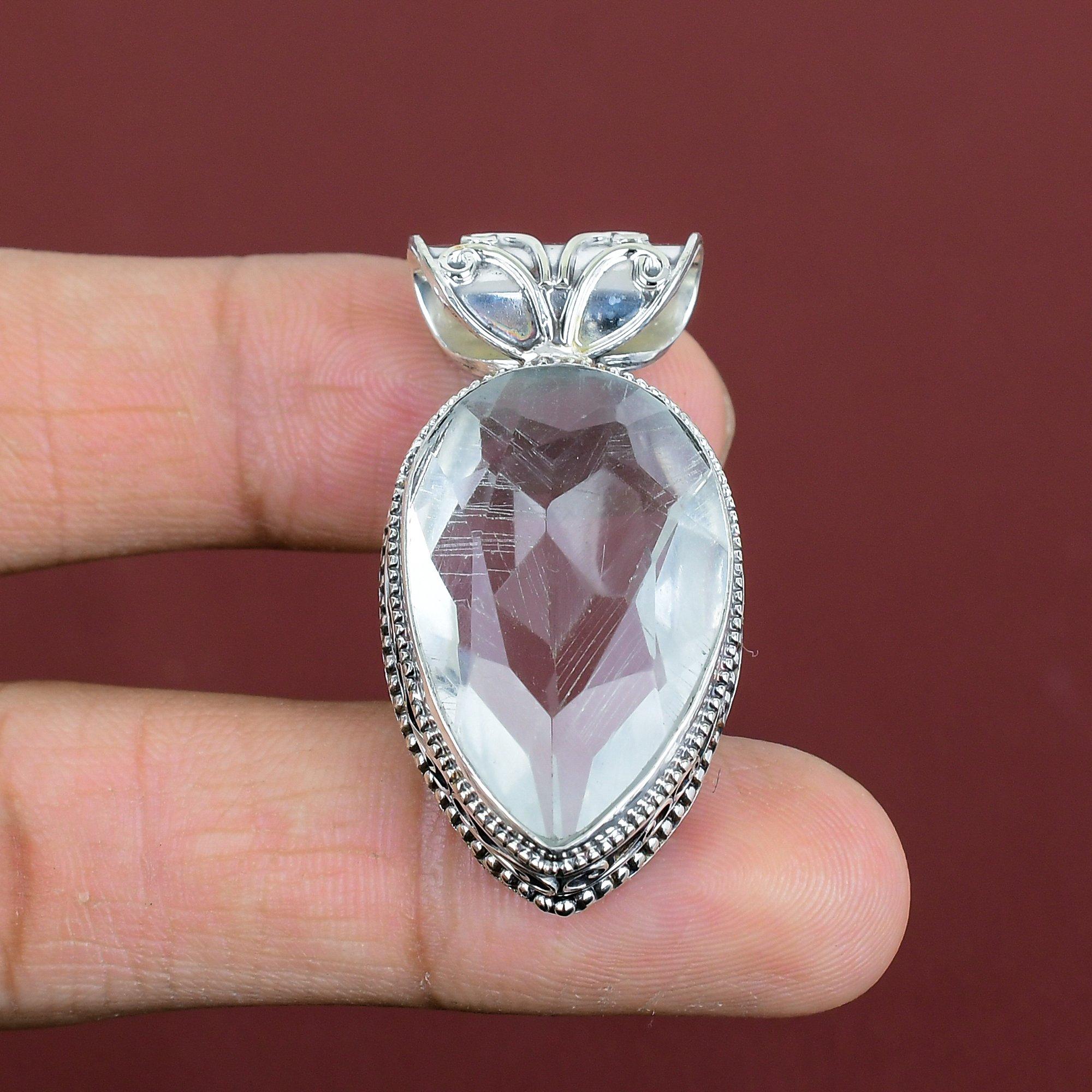 Faceted White Topaz Pendant Handmade Gemstone Jewelry 925 Sterling Silver Pendant Awesome Vintage Pendant Handmade Pendant Gifts For Mother