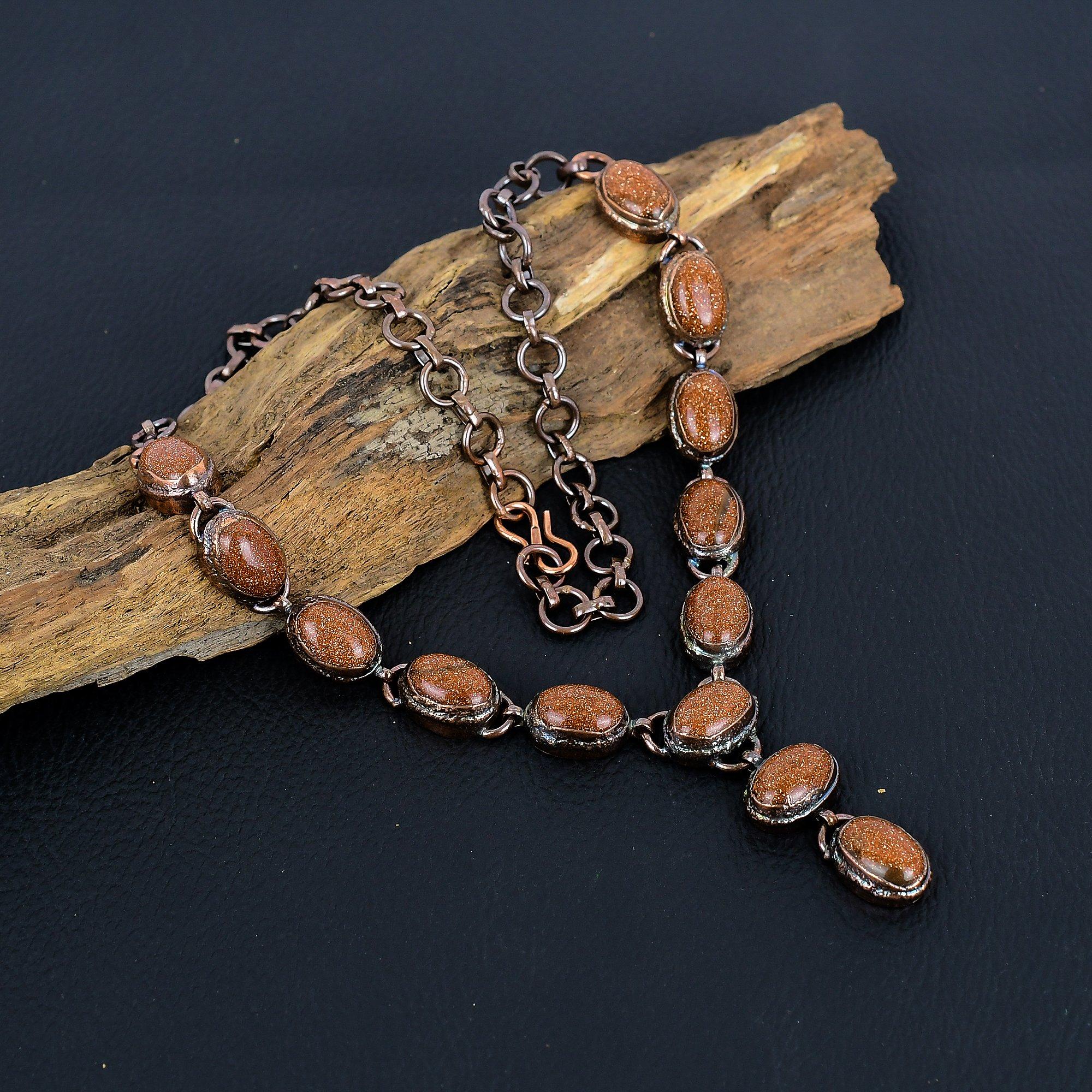 Golden Sunstone Gemstone Handmade Copper Electroformed Jewelry Natural Necklace For Wedding Gift