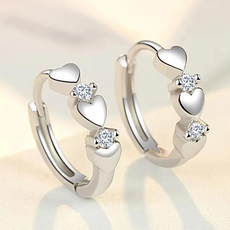 925 Sterling Silver Small Hoop Earrings For Women Luxury Elegant Love Heart Cubic Zirconia Earring Classic Party Wedding Jewelry