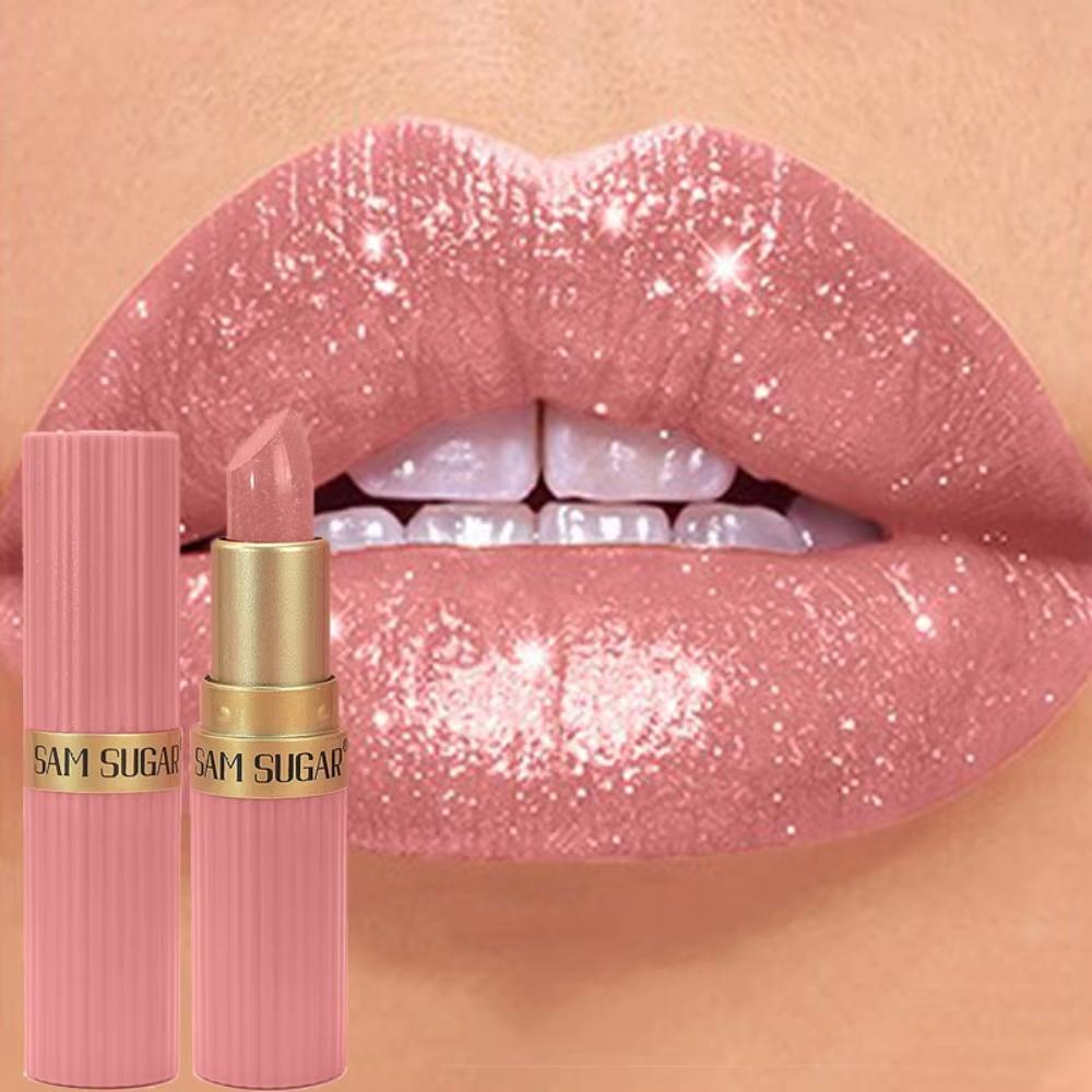 Nude Pink Luxurious Metallic Glitter Lipstick Long-Lasting Waterproof Non-Fade Shimmery Pearl Sparkling Brown Lip Gloss Makeup