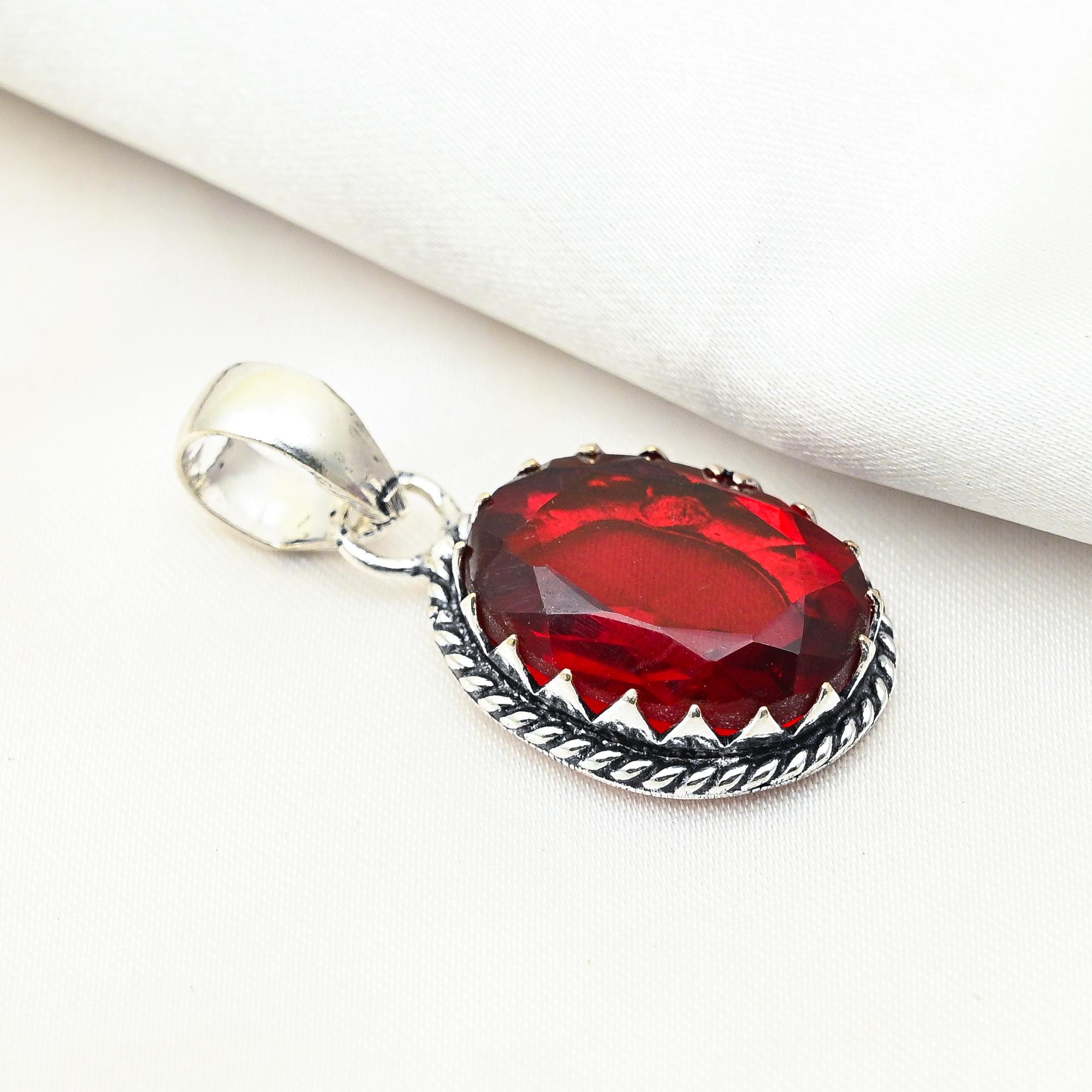 Red Garnet Jewelry, 925 Solid Sterling Silver Pendant, Handmade Gemstone Jewelry Pendant For Memorial Day