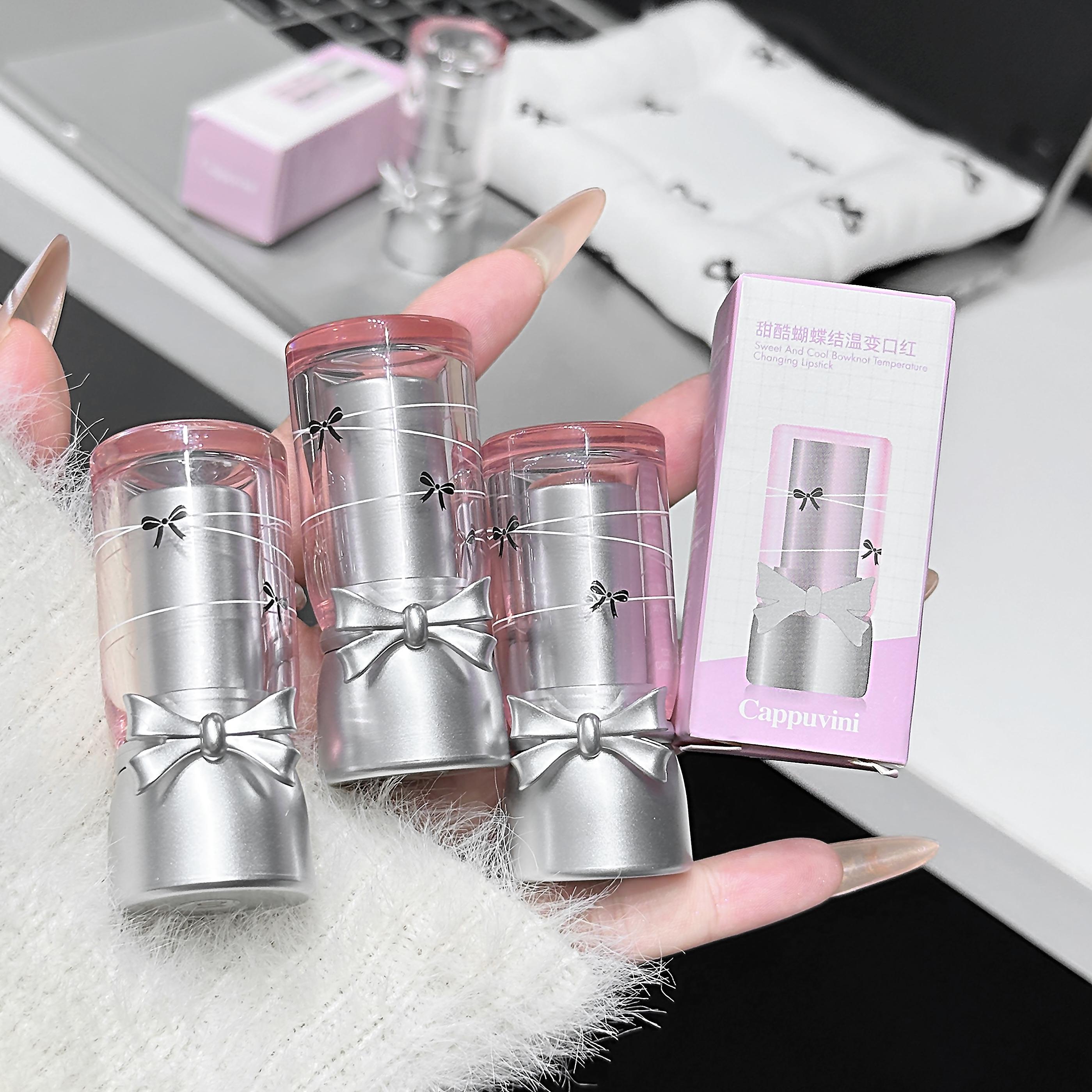 Three Colors Bowknot Temperature Changing Lipstick Jelly Texture Moisturizing Lip Balm For Daily Makeup