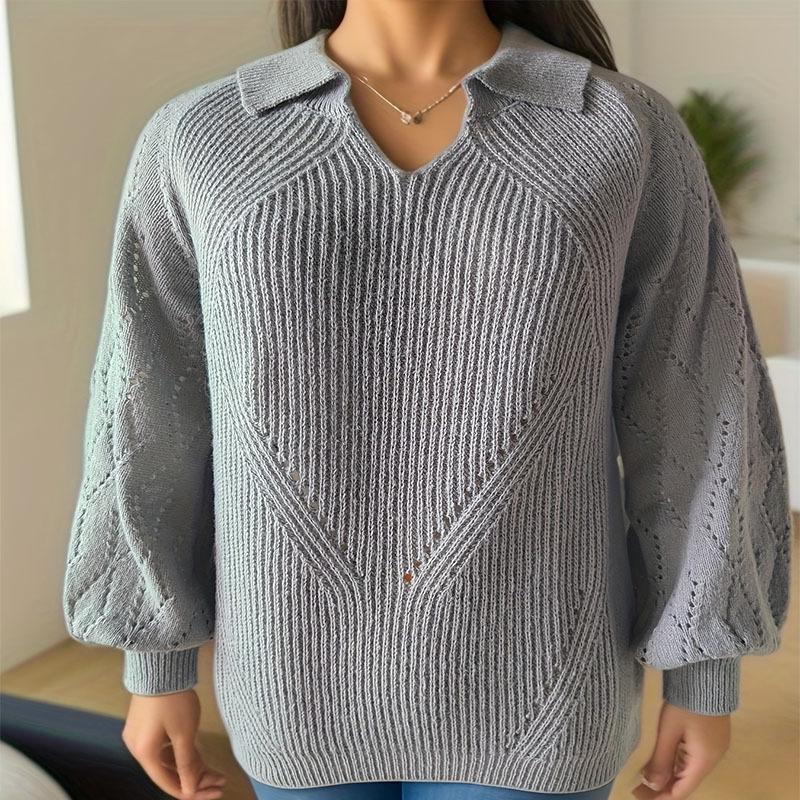 Autumn and Winter Women's Plus Size Sweater Lapel Solid Colour Round Neck Knitted Sweater