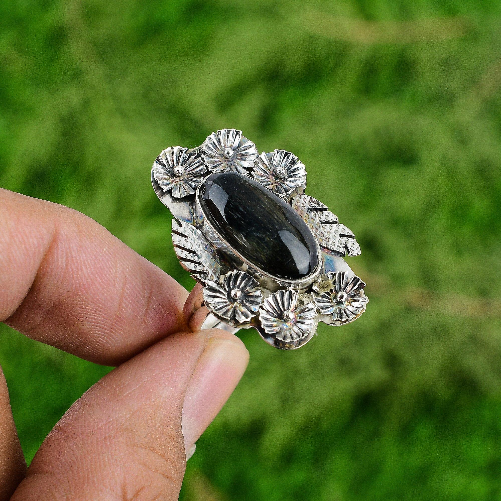 Gift For Her Natural Nellite Promise Flower Adjustable Ring 925 Silver