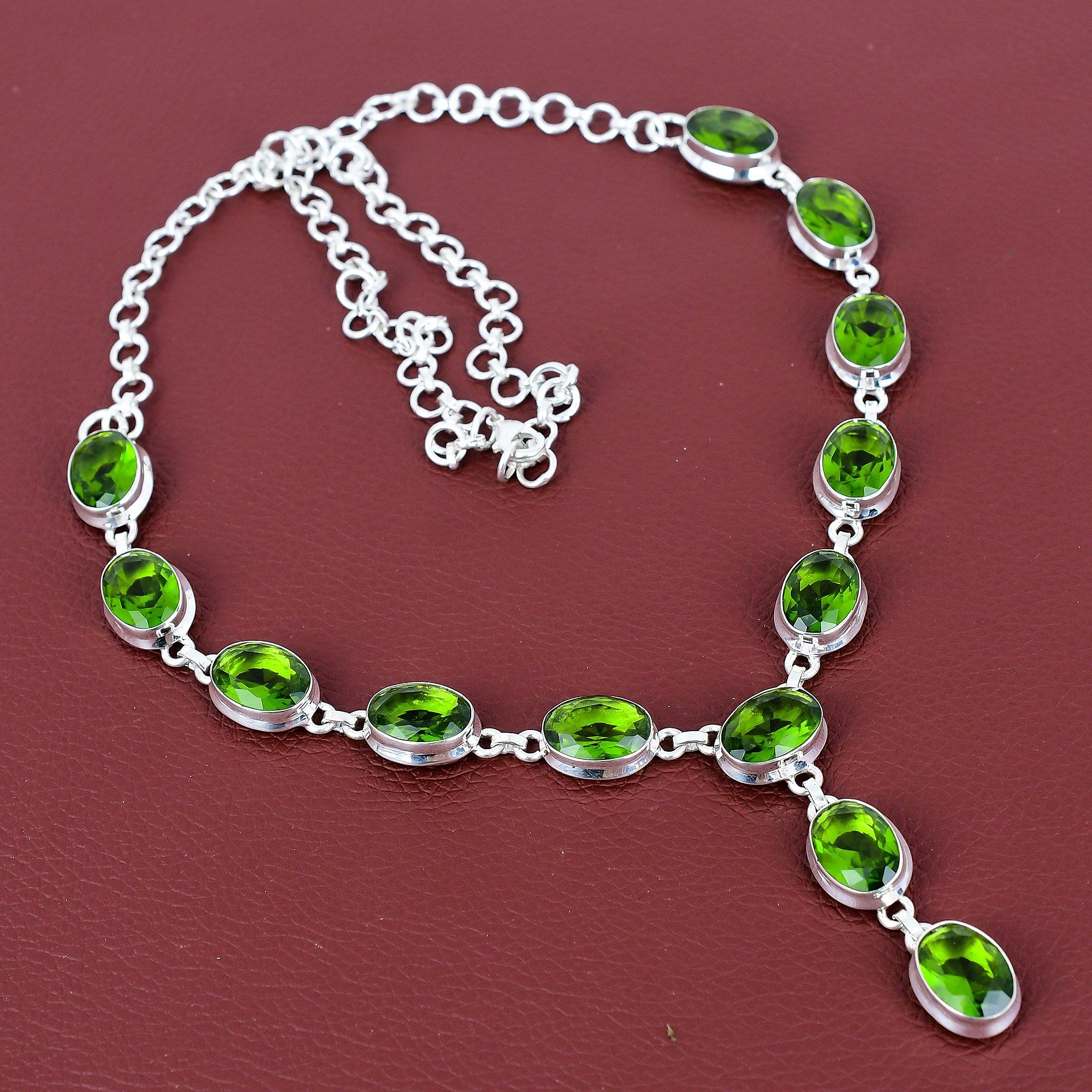 Faceted Peridot Necklace 925 Sterling Silver Necklace Adjustable Chain Necklace Very Pretty Gemstone Jewelry Handmade Necklace Gifts for Mom