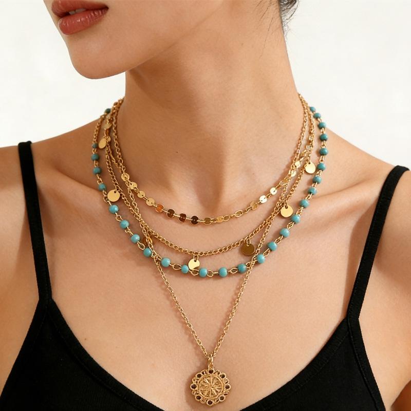 Bohemia Retro Multi-layer Beaded Necklace for Women Versatile Layered Jewelry Party Gift
