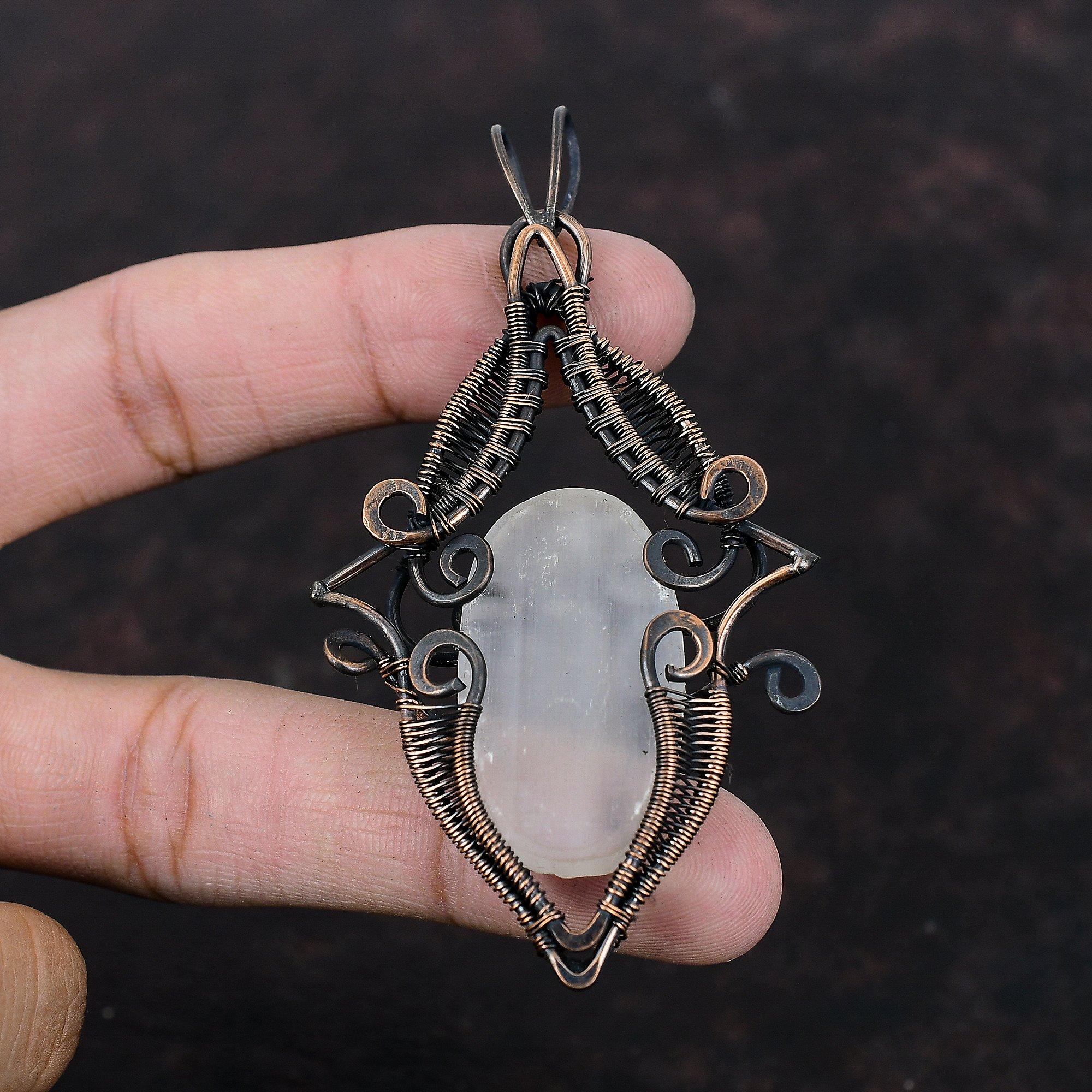 Selenite Druzy Pendant Copper Wire Wrapped Pendant Selenite Druzy Jewelry Amazing Pendant Gemstone Pendant For Gift Handmade Copper Jewelry
