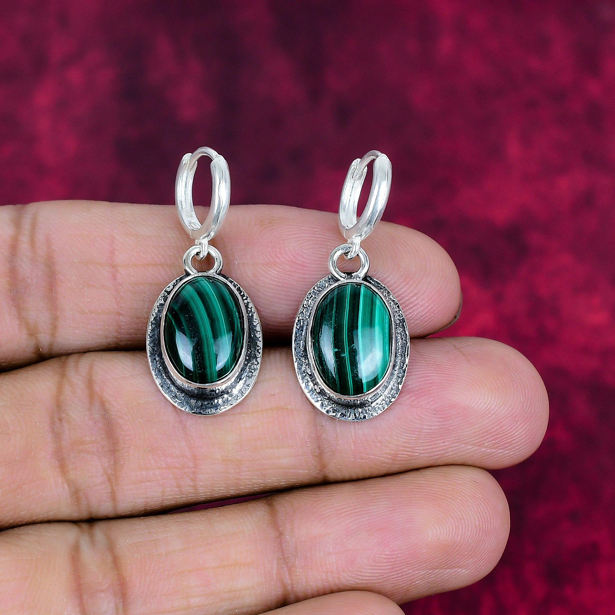 Malachite Earrings, 925 Sterling Silver Jewelry, Gift For Women Handmade Earrings Gemstone Jewelry