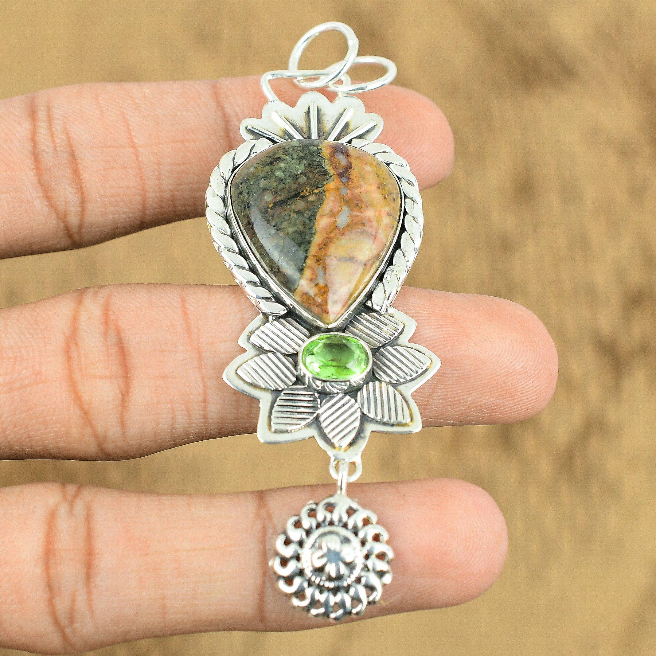 Natural Bauxite Gemstone Pendant Handmade 925 Sterling Silver Indian Jewelry