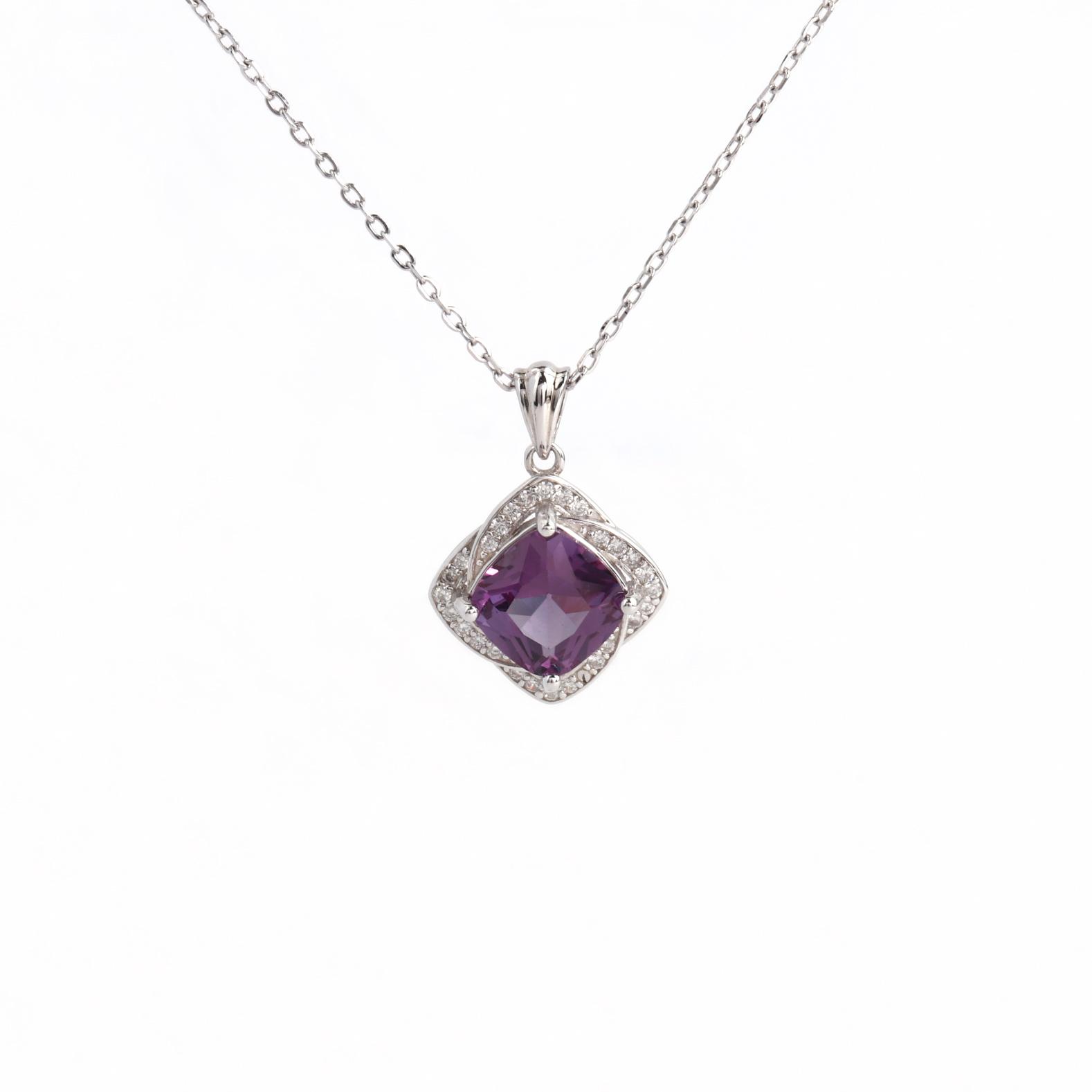 925 Sterling Silver Pendant Necklace Created Square 8.0mm Color Change Alexander Nano  Fine Jewelry for Women’sengagement