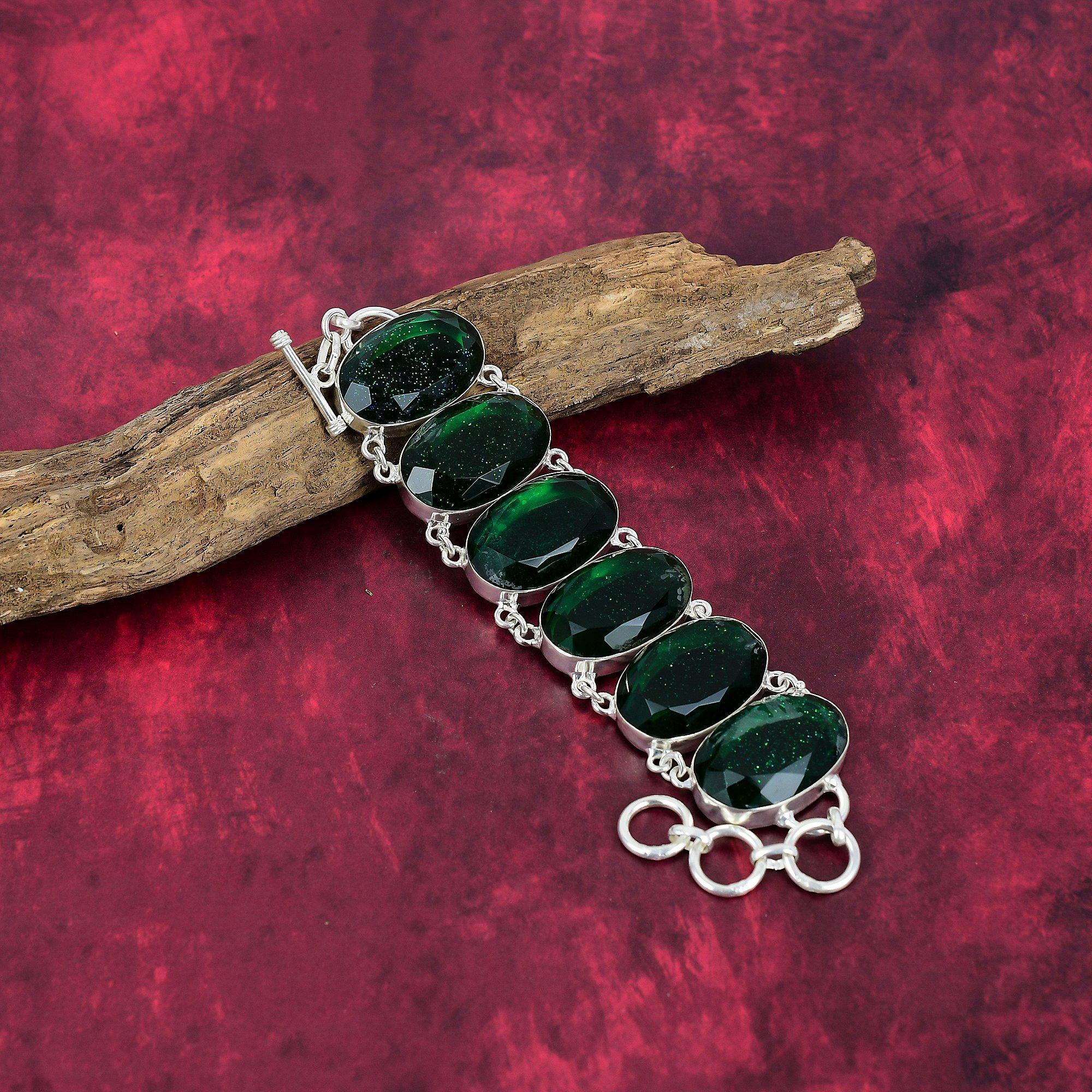 Grønn Triplett Opal 925 Solid Sterling Sølv Armbånd, Håndlaget Edelstensarmbånd Smykker, Gaver Til Kone Helt Nytt Armbånd