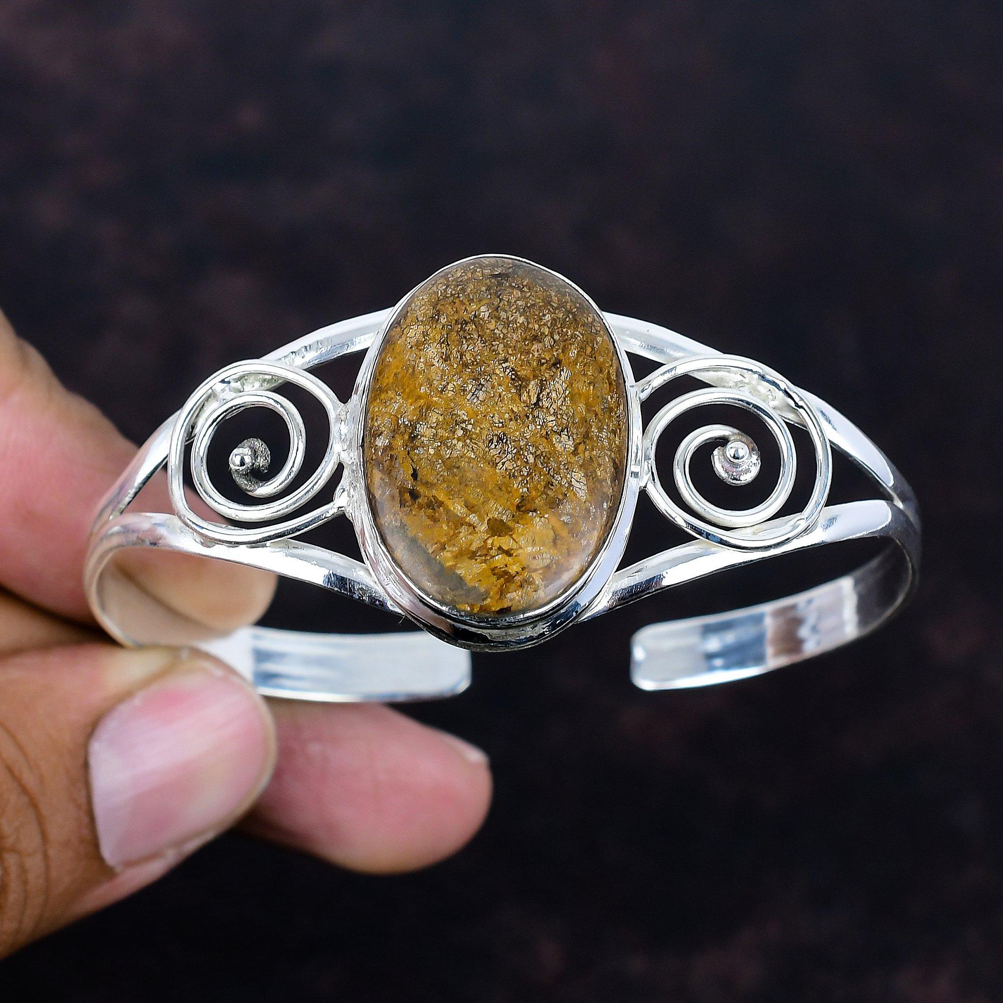 Bronzite Cuff Bracelet Beautiful Gemstone Bangle 925 Sterling Silver Bangle Adjustable Cuff Bracelet Handmade Unique Bangle Gifts for Mother