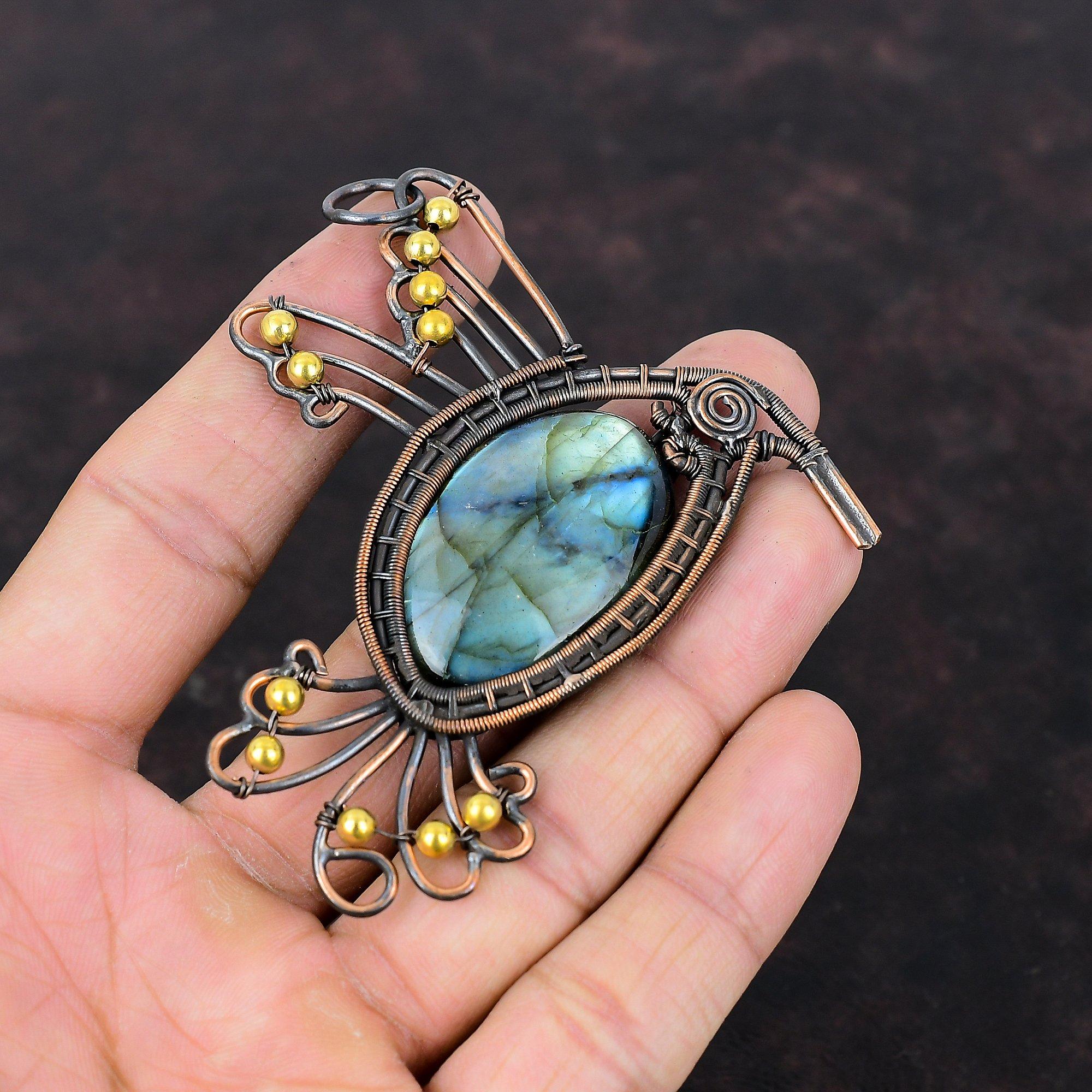Labradorite Pendant Copper Wire Wrapped Pendant Handmade Pendant Labradorite Gemstone Jewelry Bird Pendant Copper Jewelry Pendant For Gift