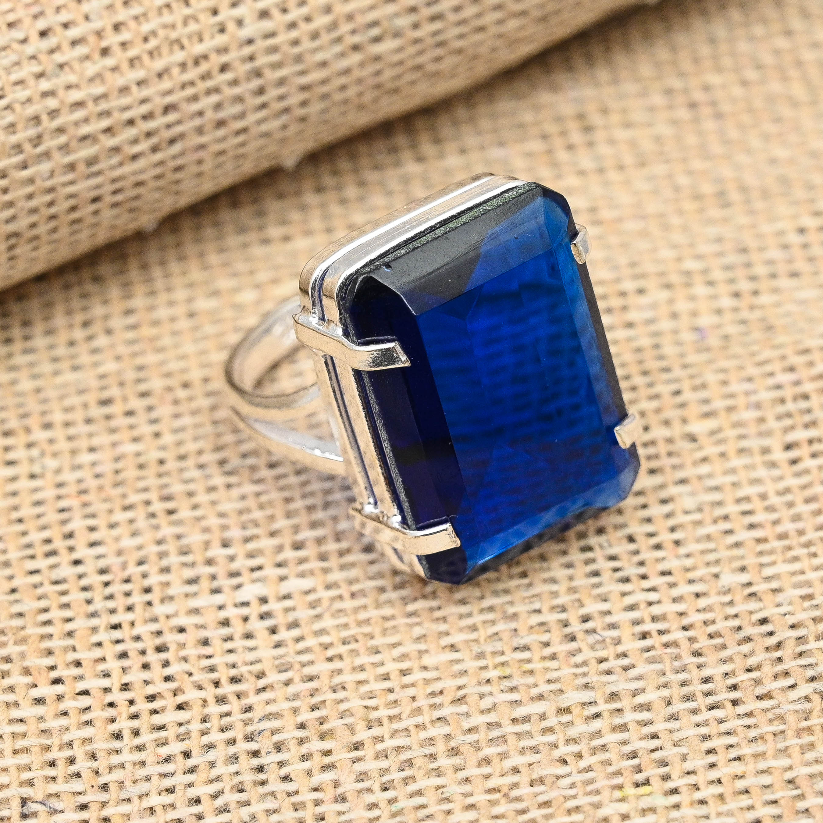 Pretty Blue Sapphire Gemstone 925 Sterling Silver Handmade Jewelry Ring For Her