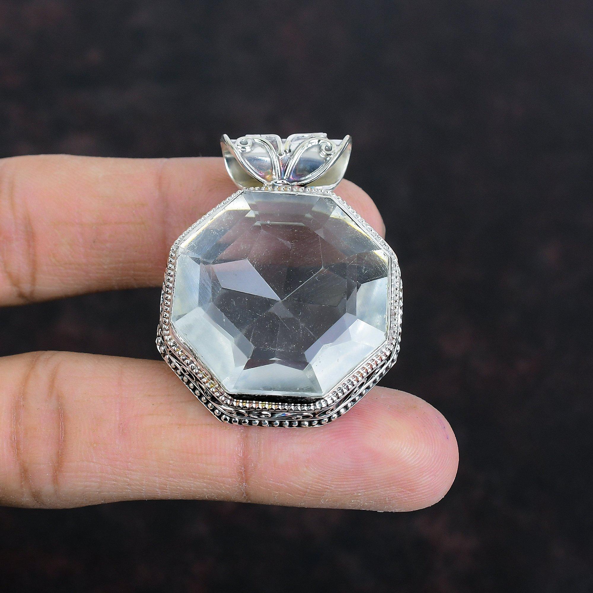 Faceted White Topaz Pendant Vintage Pendant Gemstone Pendant 925 Sterling Silver Pendant White Topaz Jewelry Handmade Pendant Gifts For Wife