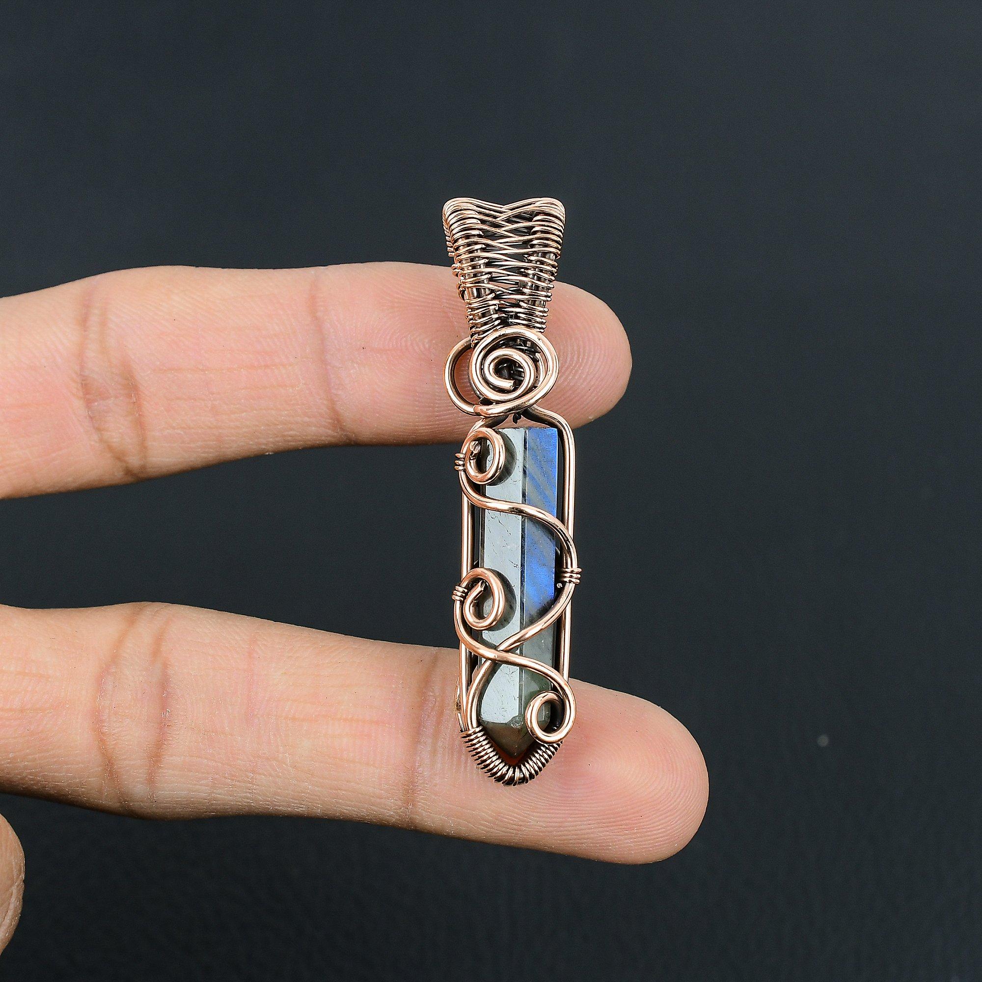 Labradorite Gemstone Handmade Pure Copper Wire Wrapped Pendant Jewelry For Memorial Day