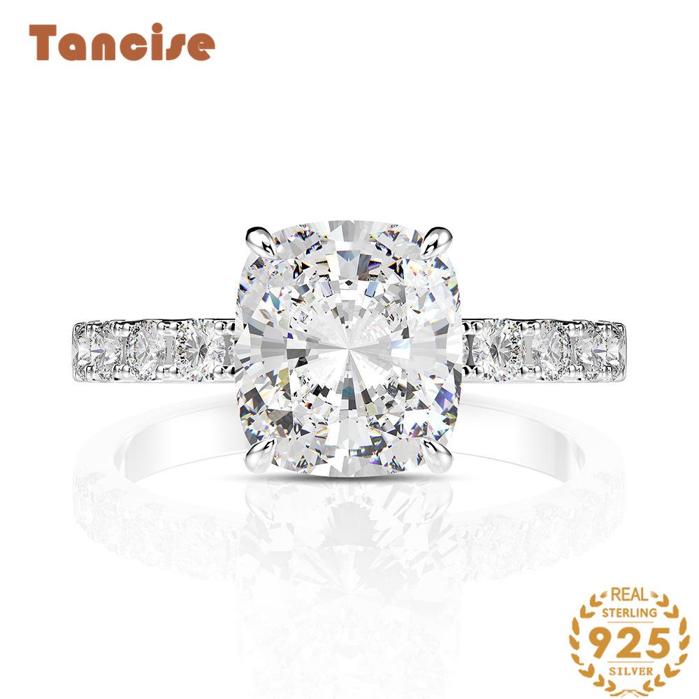 Tancise Jewelry Fertilizer Square Ring 925 Silver Imported 8*9mm Chehua Round Pointed Ring.