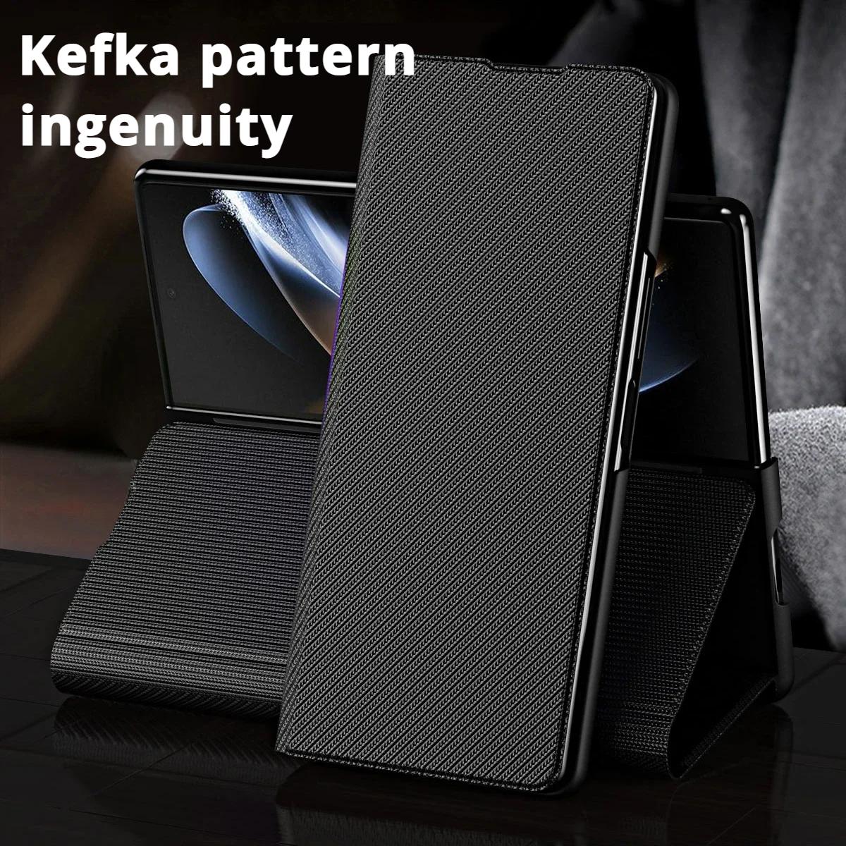 Full Body Leather Case for Samsung Galaxy Z Fold 7 6 5 4 3 2 fold7 fold6 Fold4 Fold3 5G Fold5 Fold2 Kickstand Wallet Kevlar pattern Cases