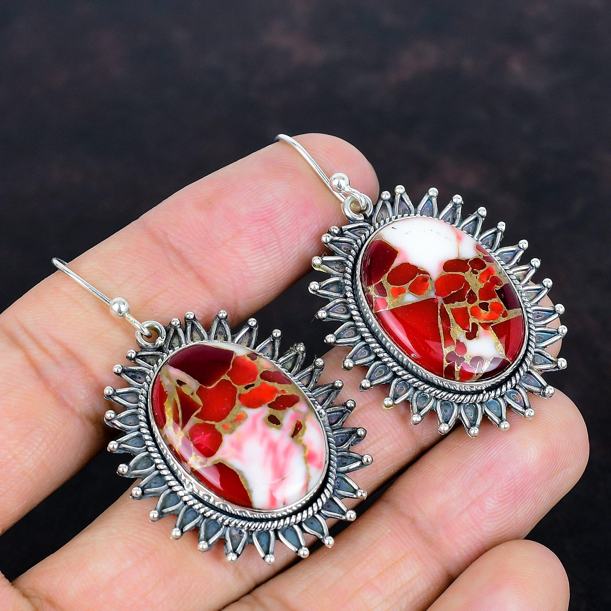 Kingman Red Mohave Copper Turquoise Gemstone Earrings Very Pretty Dangle Earring Handmade Jewelry 925 Sterling Silver Earring Gifts for Wife
