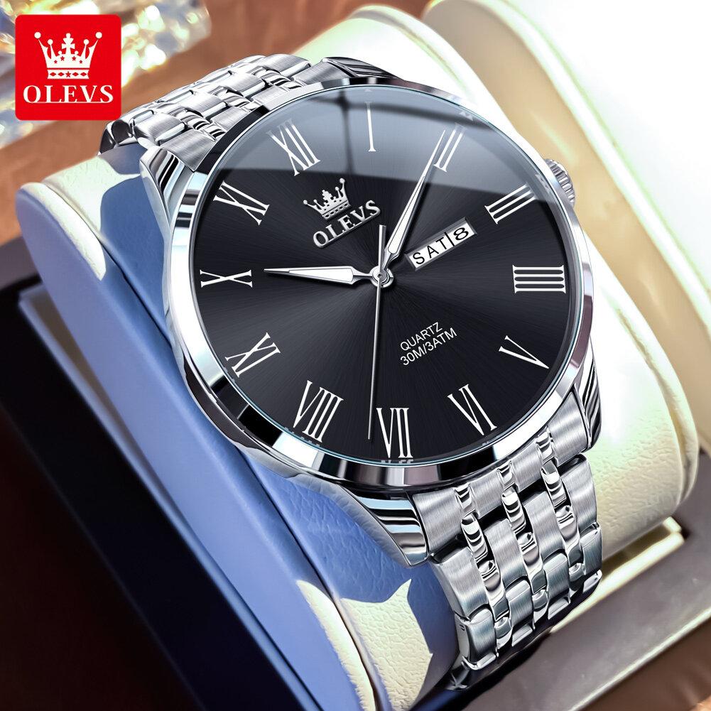 OLEVS Mens Watch Business Quartz Watch Waterproof Luminous Watch For Man Dual Calendar Display Mens Gifts